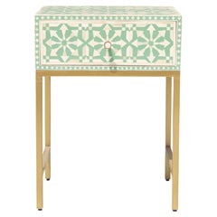 Tavolino da letto rettangolare con intarsio in osso realizzato a mano da House of Jaipur