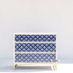 Handcrafted Bone Inlay Three-Drawer Dresser with Gold Legs by House of Jaipur