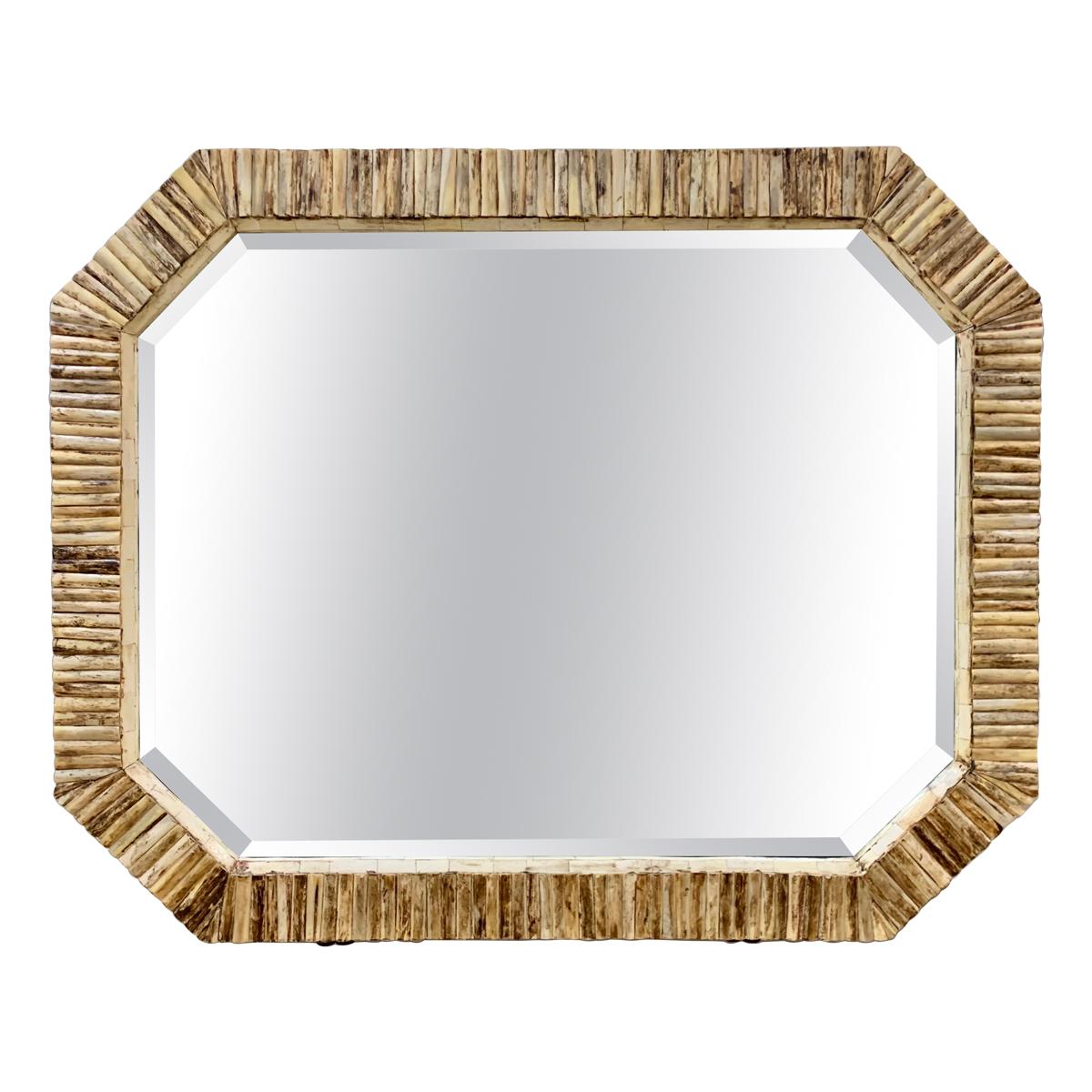 Handcrafted Bone and Horn Mirror with Beveled Glass