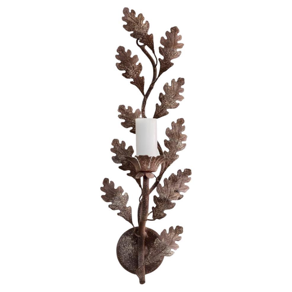 Handcrafted Botanical Sconce in Wrought Iron For Sale