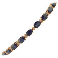 Handcrafted Bracelet, Blue Sapphires, Diamonds, 14 Karat Rose Gold