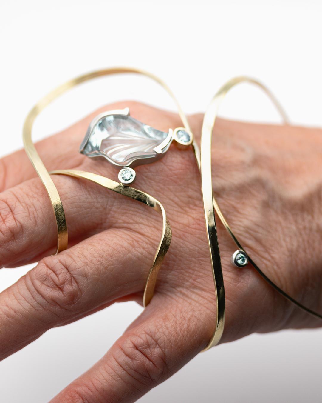 Anillo Pulsera Artesanal  Oro 585/-  Topas 24.08 Ct  Brillante 0,55 Ct Moderno en venta