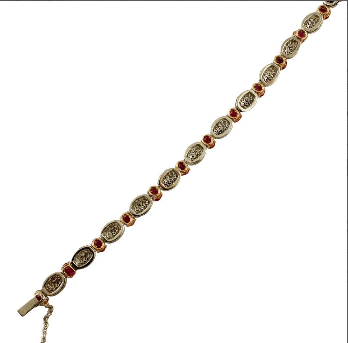 Handcrafted Bracelet, Rubies, Diamonds, 14 Karat White and Yellow Gold Bracelet In Good Condition In Marcianise, Marcianise (CE)