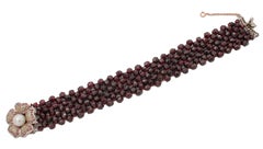 Handcrafted Bracelet, Rubies, Garnets, Stones, 9 Karat Rose Gold and Silver