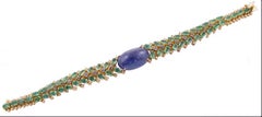 Handcrafted Bracelet, Tanzanite, Diamonds, Sapphires, Emeralds, 14 Karat Gold
