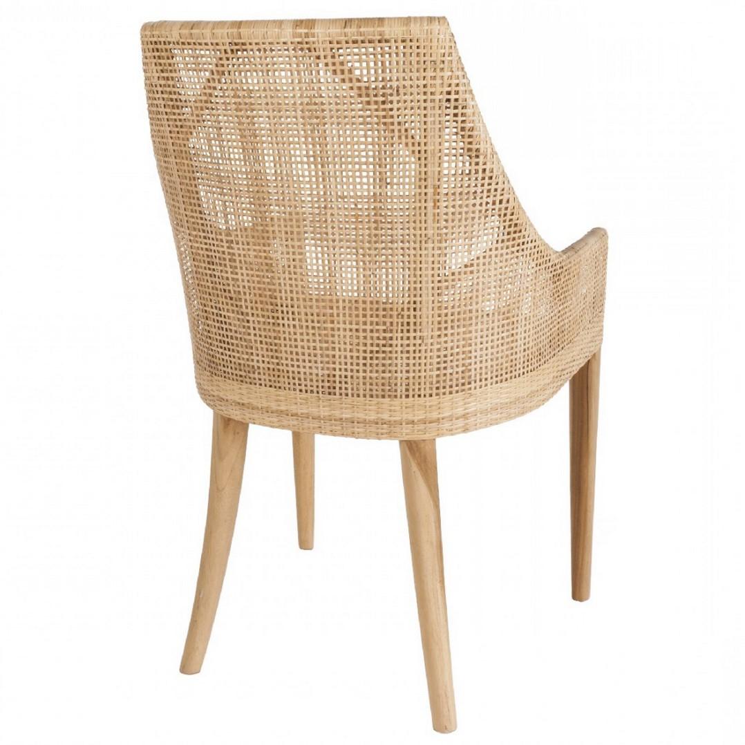 Mid-Century Modern Handcrafted Braided Rattan and Teak Wooden Base French Design Armchair