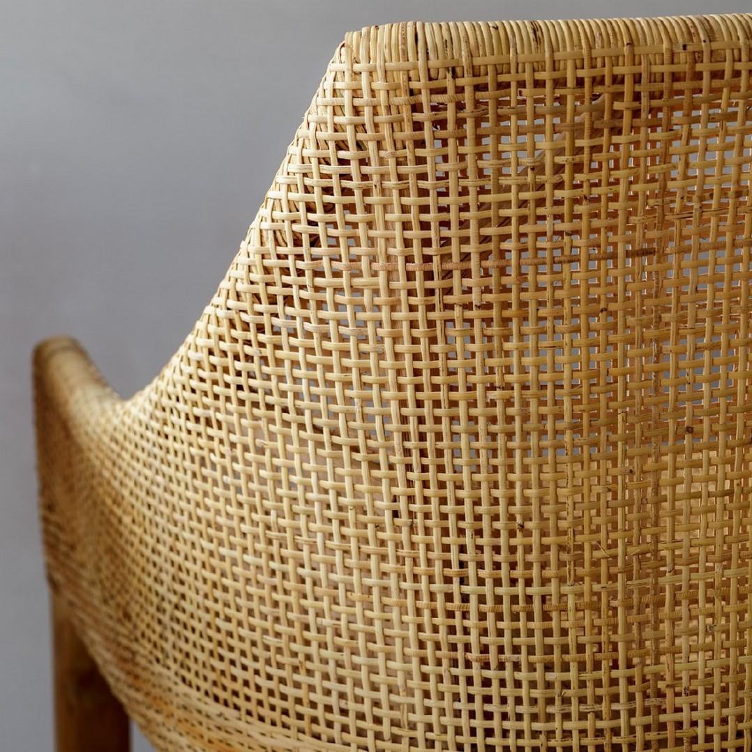 Handcrafted Braided Rattan and Teak Wooden Base French Design Armchair In New Condition In Tourcoing, FR