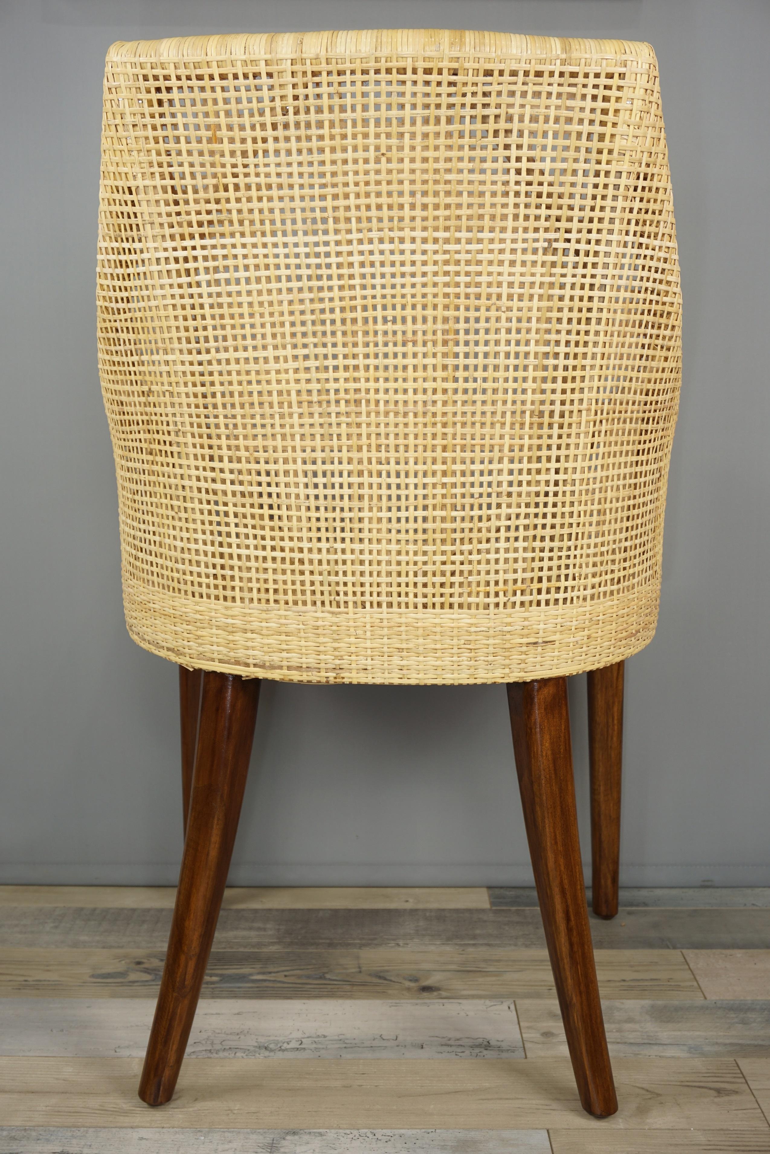 Handcrafted Braided Rattan and Wooden Base French Design Armchair 4