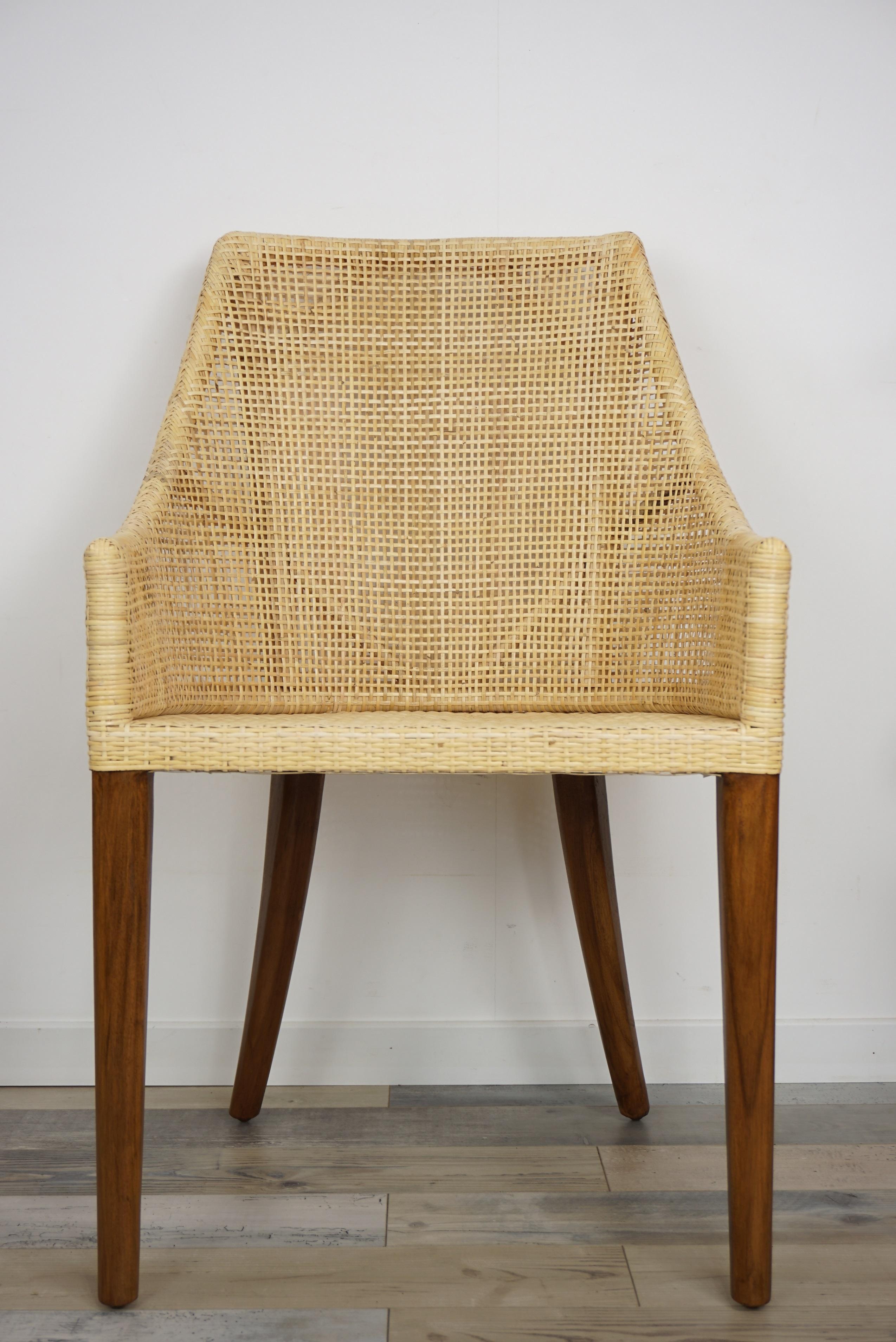 Handcrafted Braided Rattan and Wooden Base French Design Armchair 5