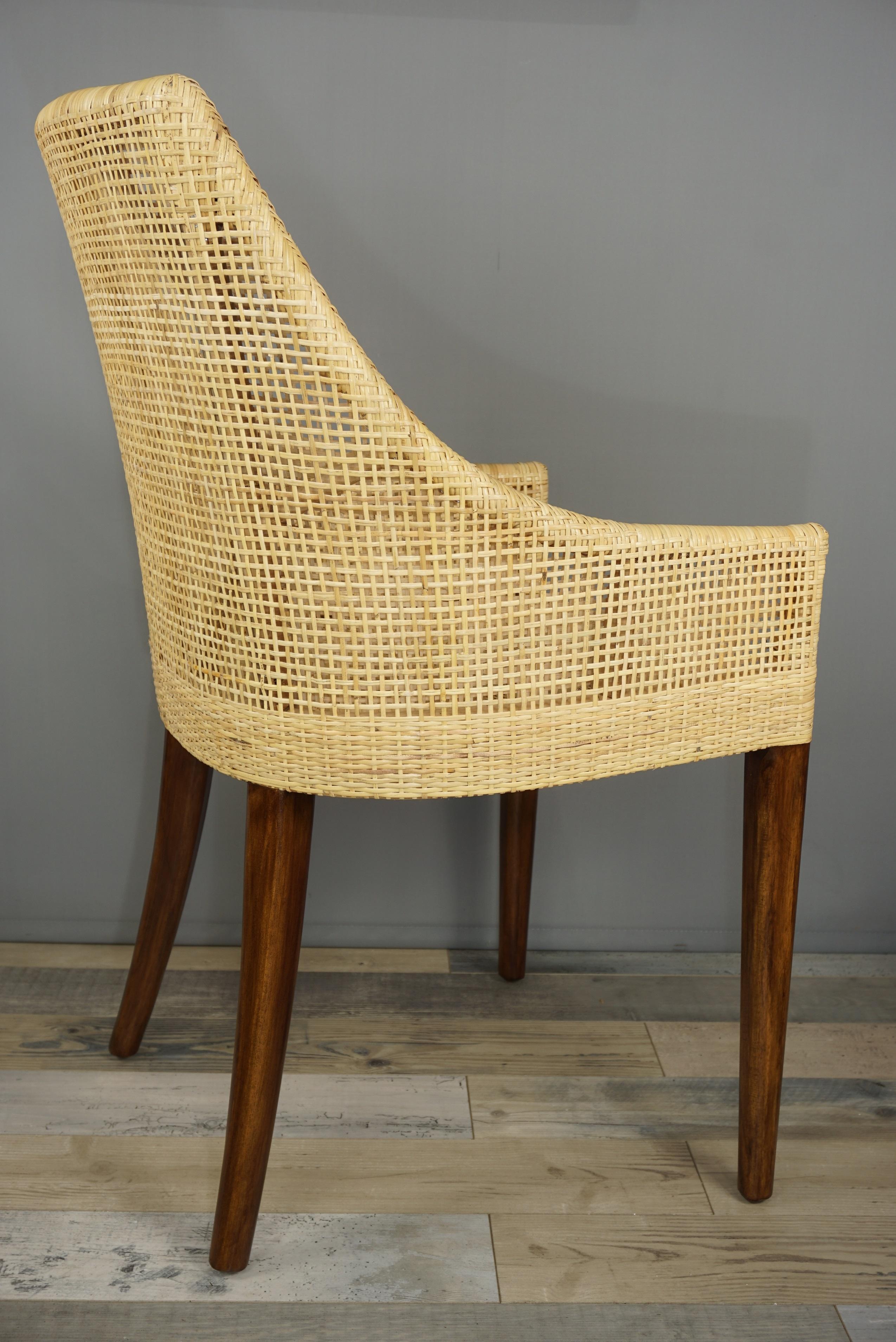 Handcrafted Braided Rattan and Wooden Base French Design Armchair 6