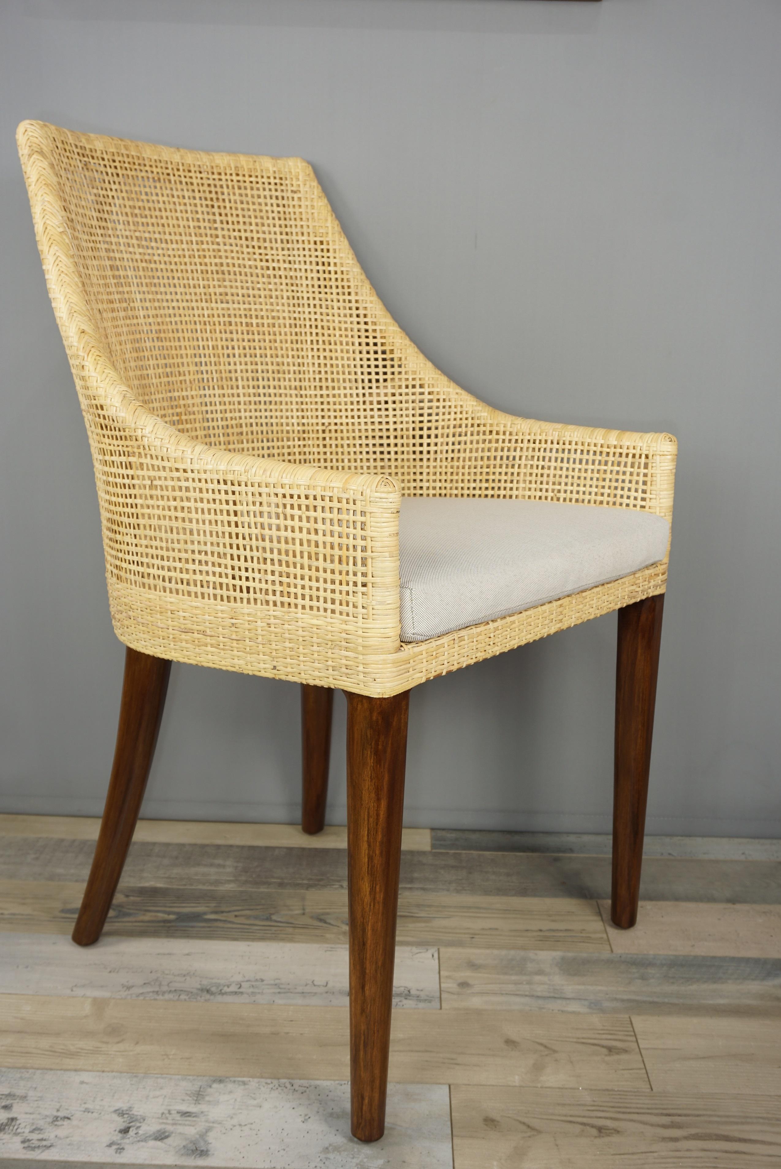 Handcrafted Braided Rattan and Wooden Base French Design Armchair 7