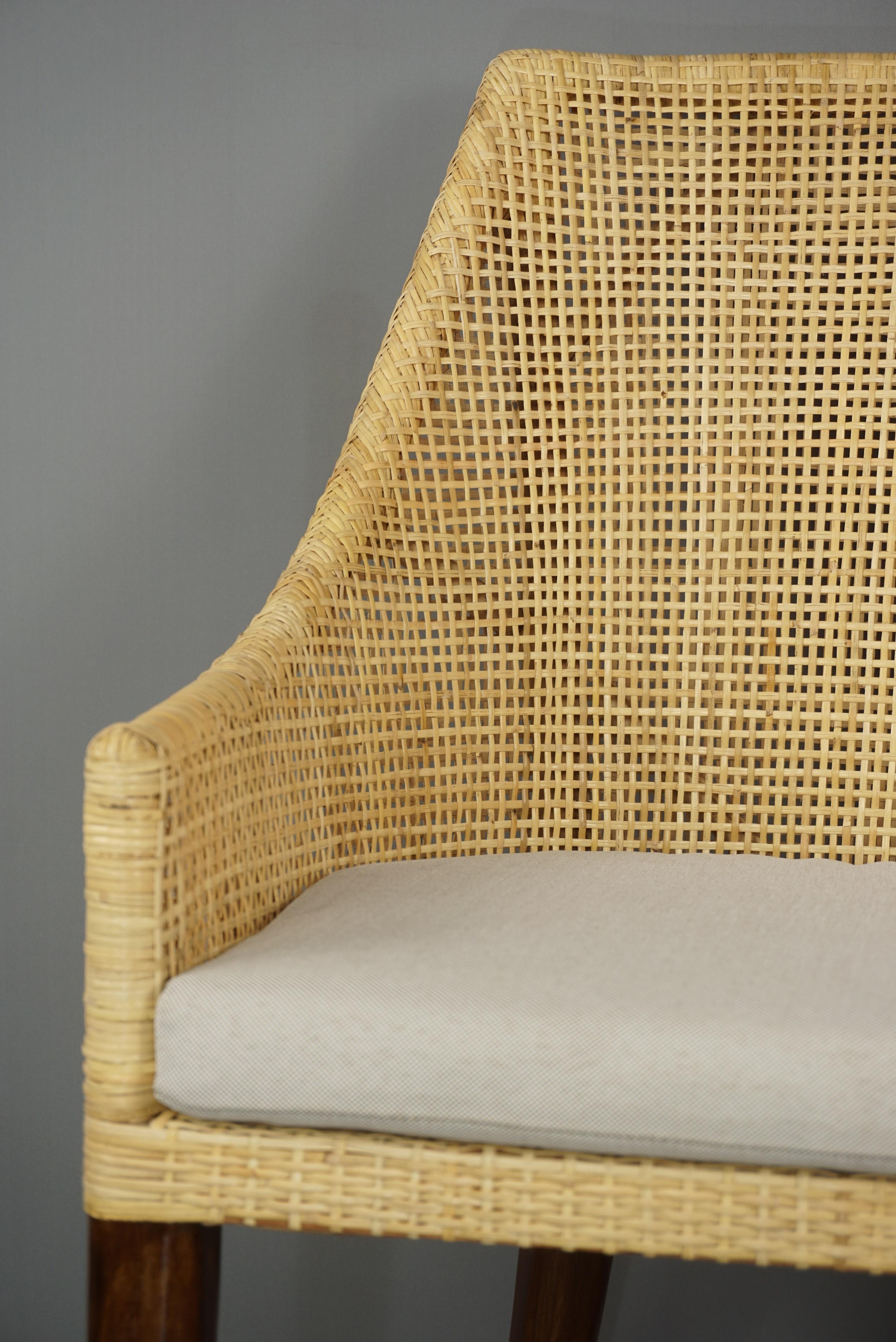 Handcrafted Braided Rattan and Wooden Base French Design Armchair 9