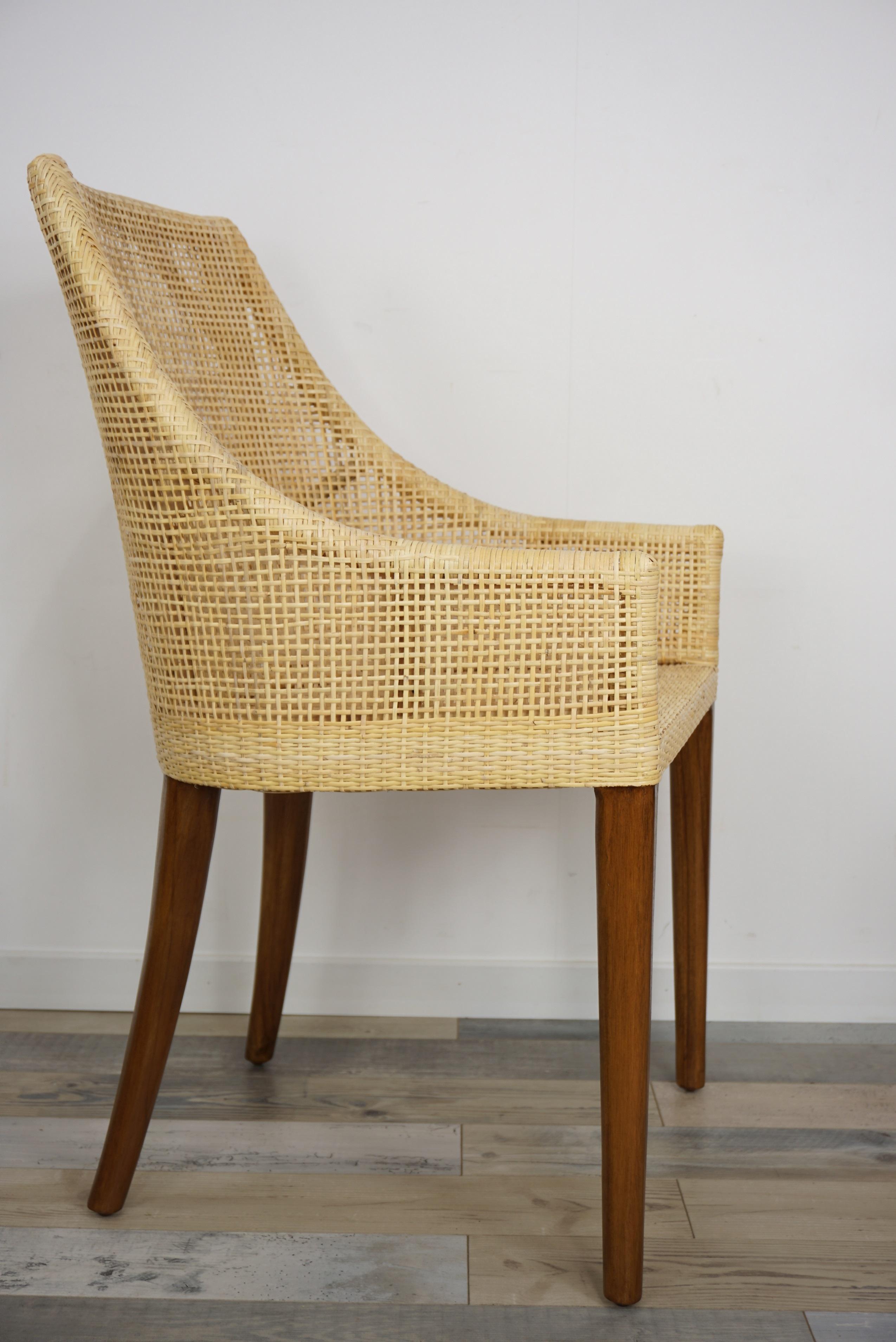 Handcrafted Braided Rattan and Wooden Base French Design Armchair In New Condition In Tourcoing, FR