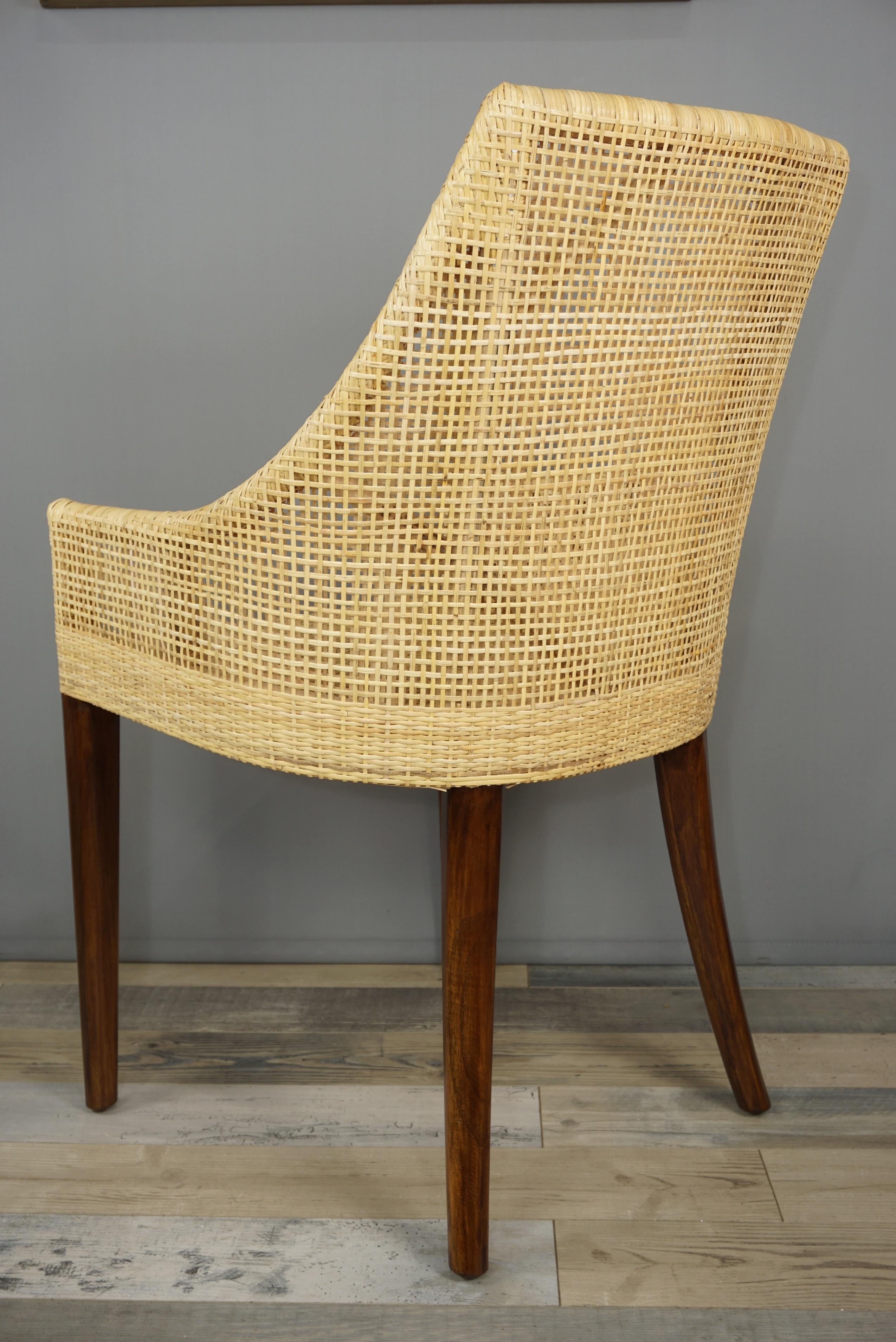 Handcrafted Braided Rattan and Wooden Base French Design Armchair 2