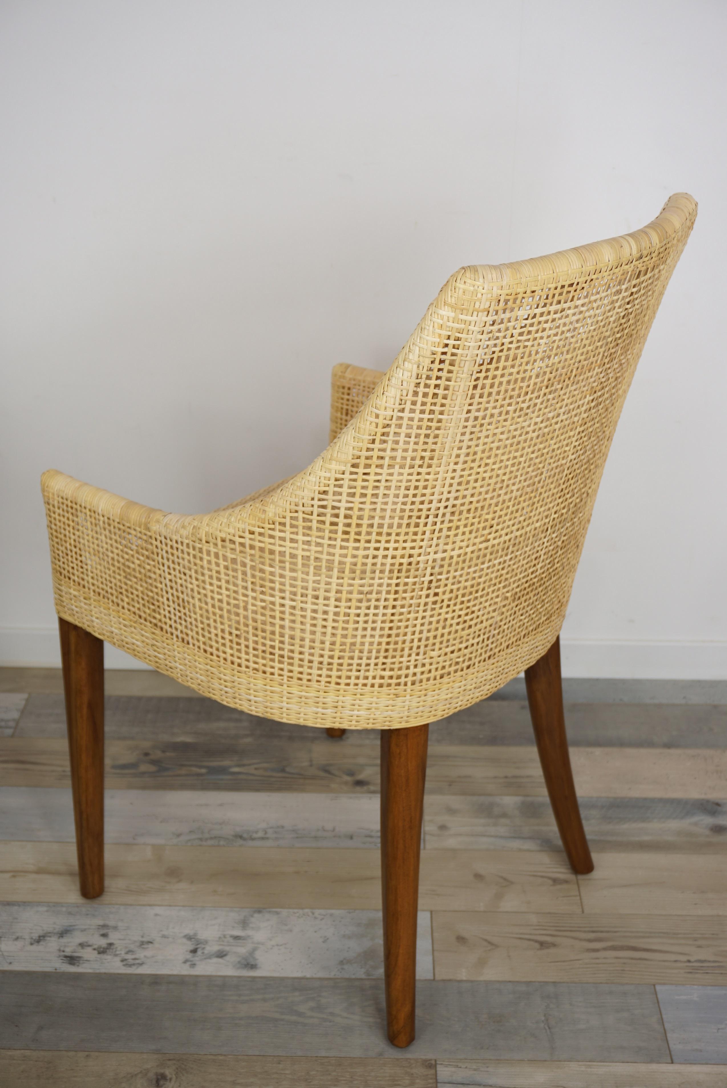 Handcrafted Braided Rattan and Wooden Base French Design Armchair 3