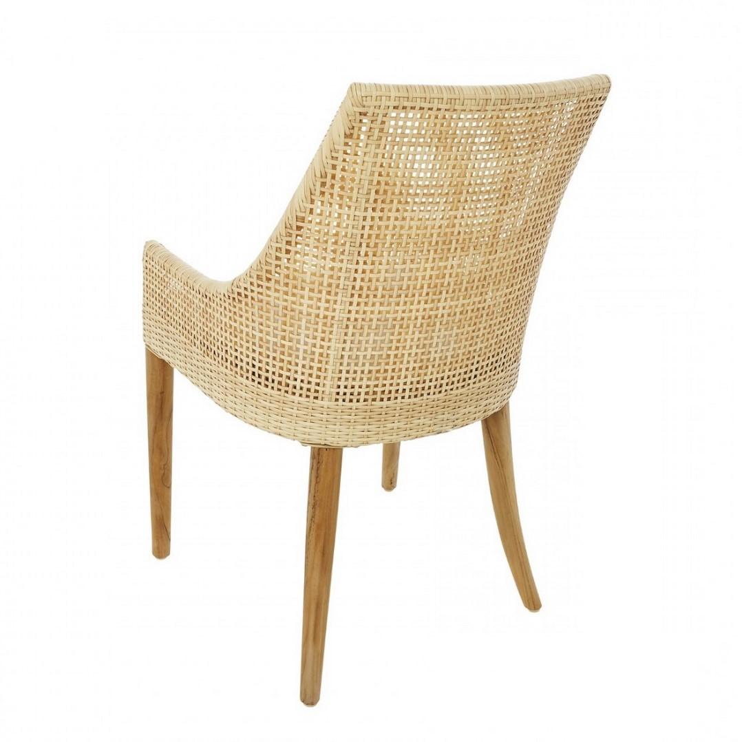 Mid-Century Modern Handcrafted Braided Rattan Resin and Teak Wooden French Design Outdoor Armchair