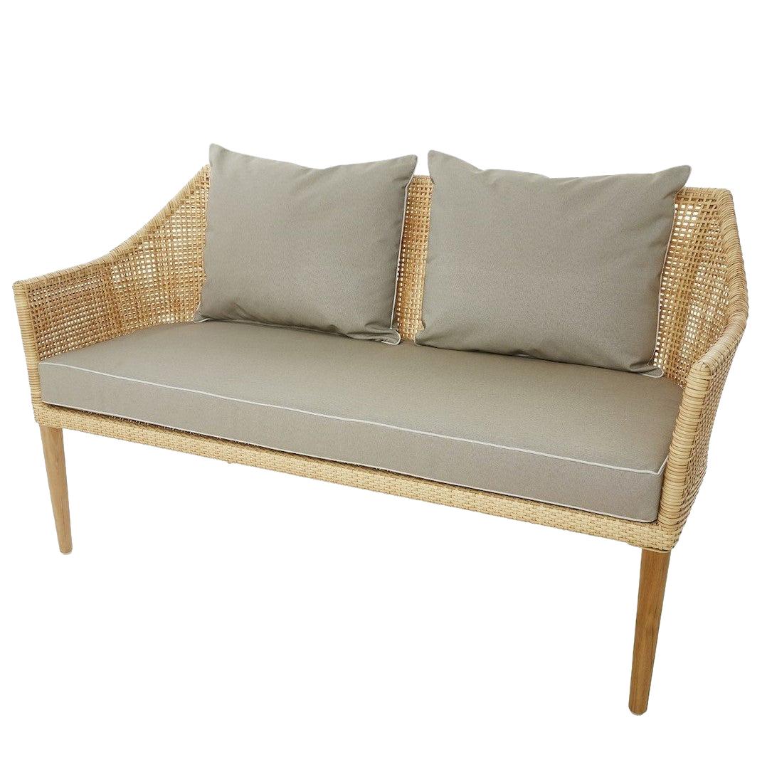 Handcrafted Braided Rattan Resin and Teak Wooden French Design Outdoor Sofa