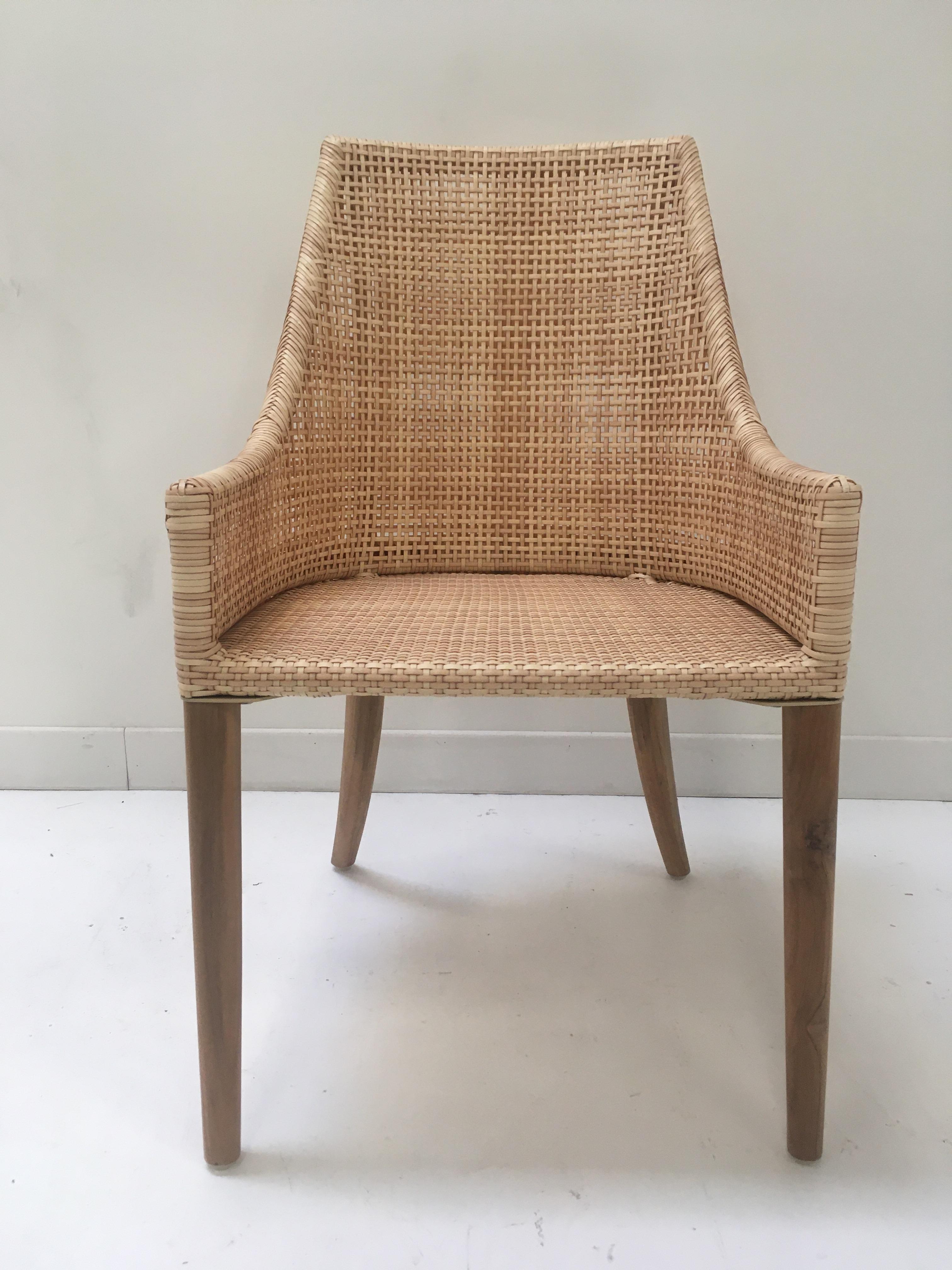 Handcrafted Braided Resin Rattan Effect and Teak Wooden Outdoor Chair For Sale 1