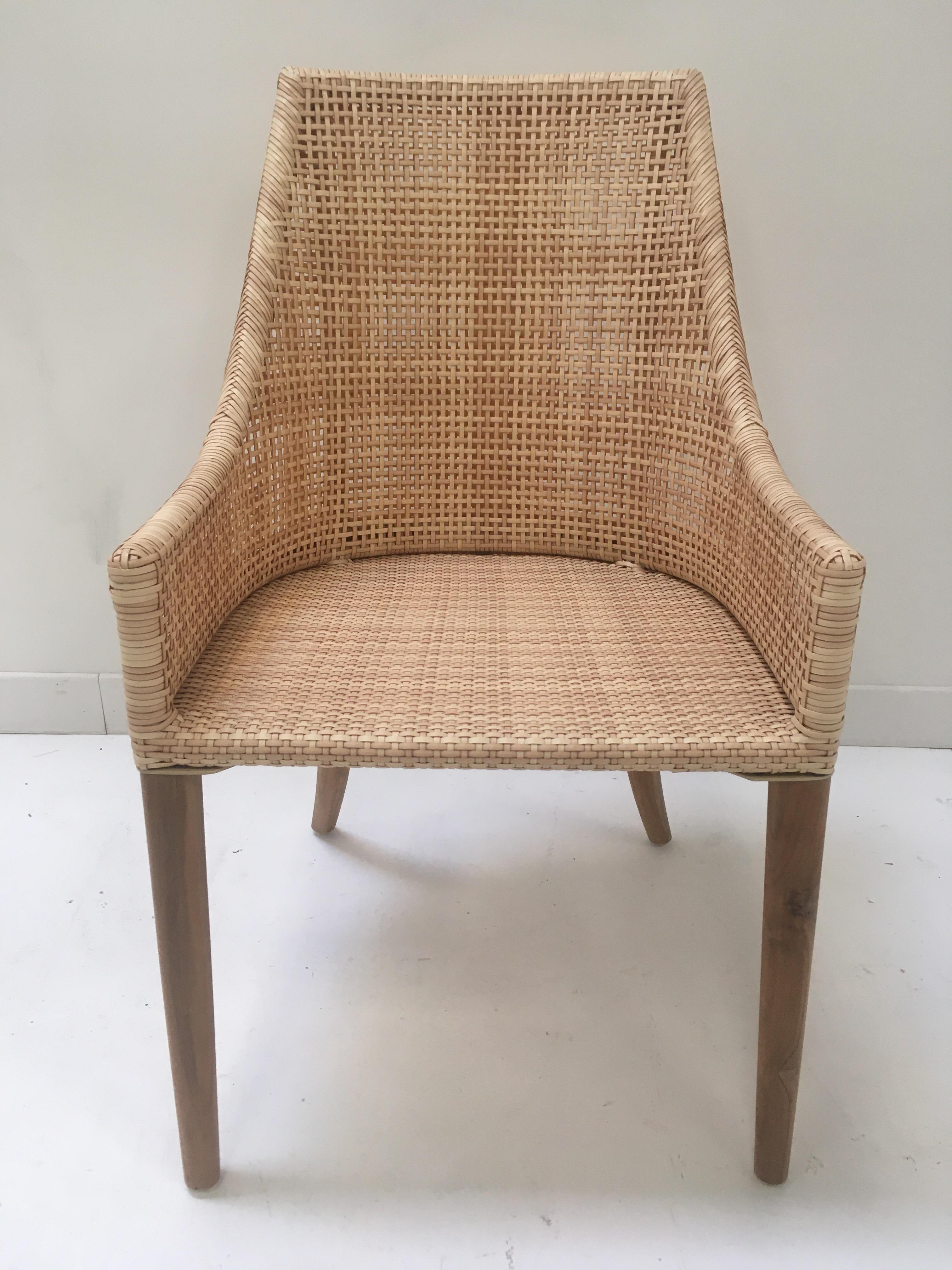 Handcrafted Braided Resin Rattan Effect and Teak Wooden Outdoor Chair For Sale 2