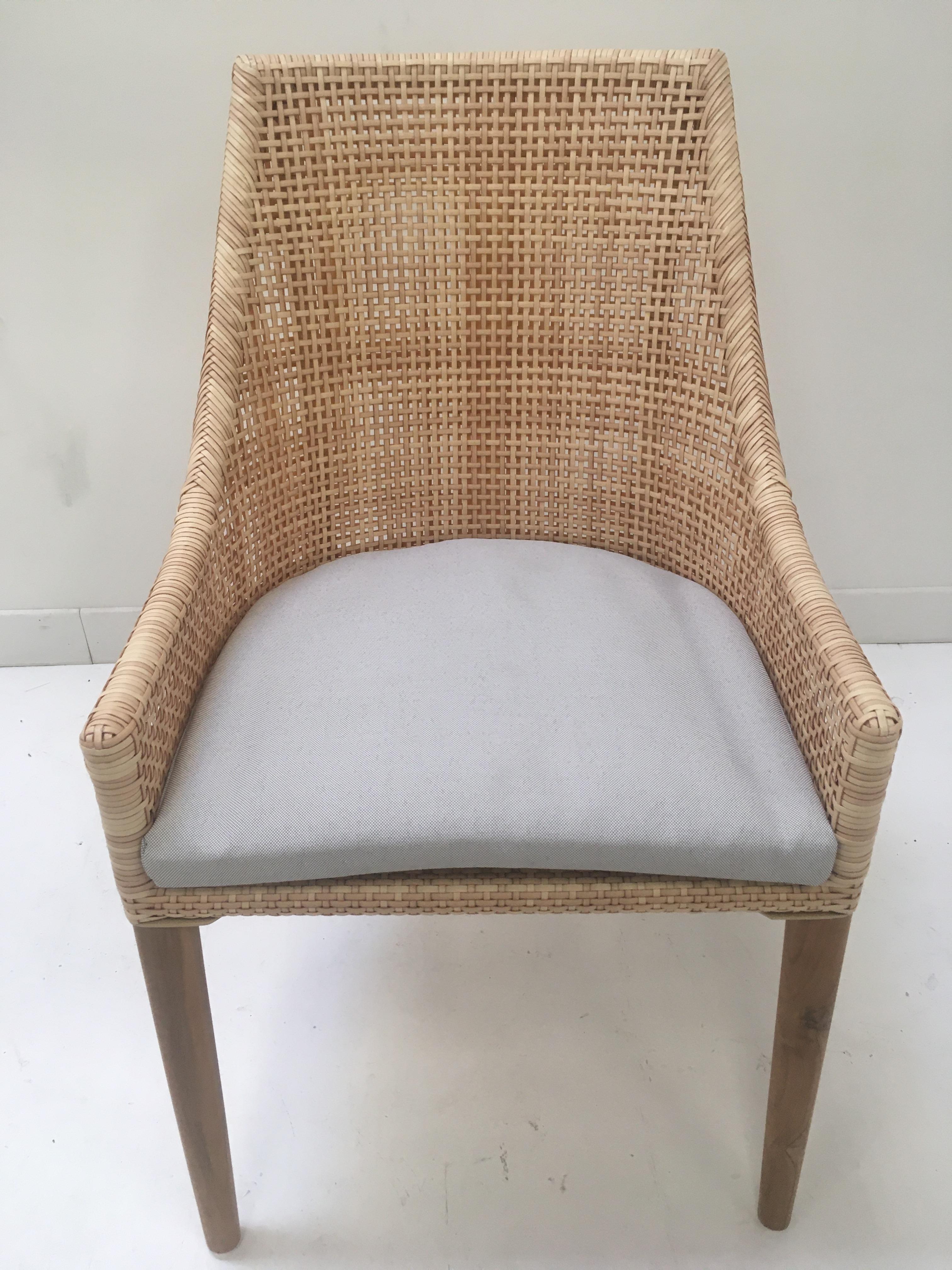 Handcrafted Braided Resin Rattan Effect and Teak Wooden Outdoor Chair For Sale 3