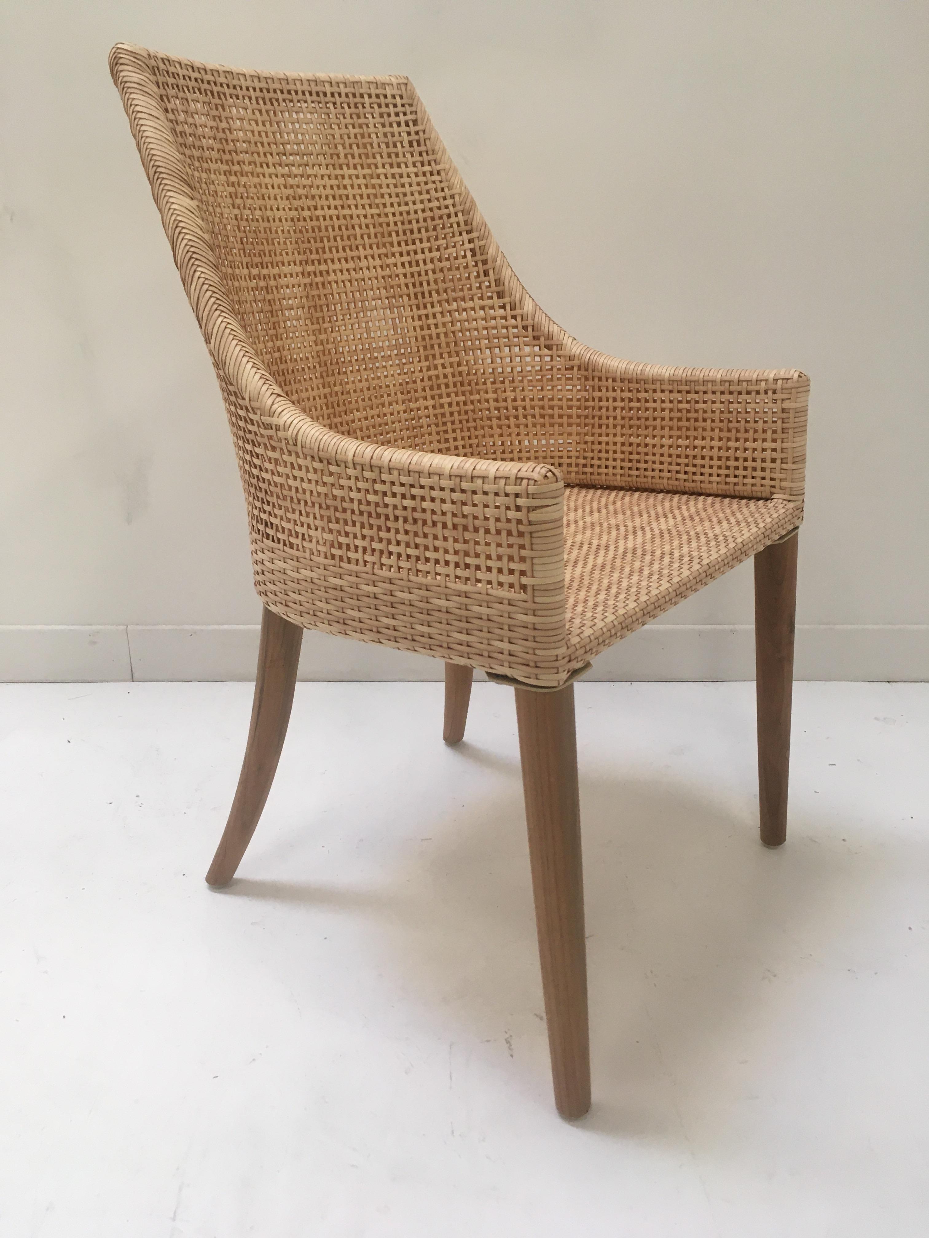 Handcrafted Braided Resin Rattan Effect and Teak Wooden Outdoor Chair In New Condition For Sale In Tourcoing, FR