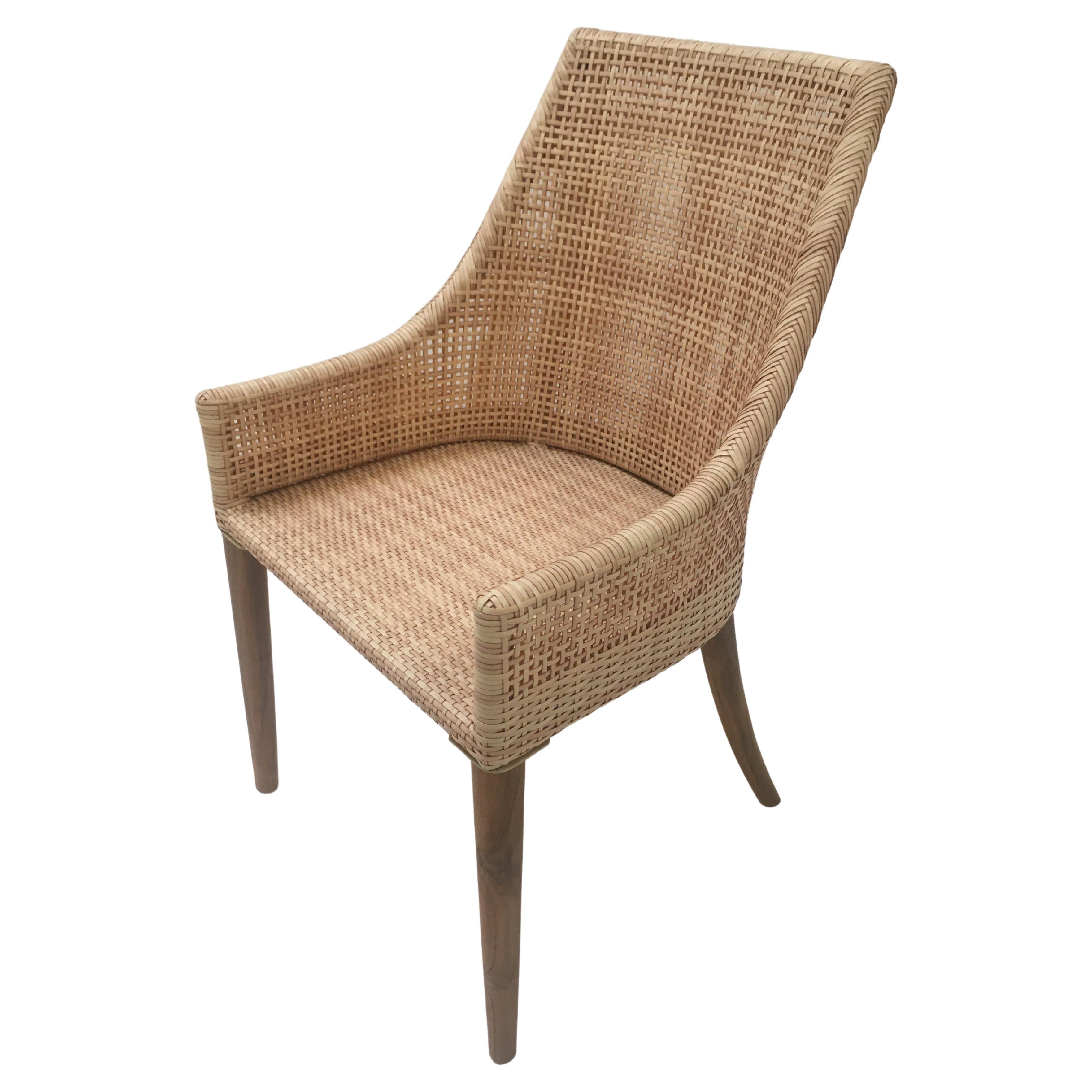Handcrafted Braided Resin Rattan Effect and Teak Wooden Outdoor Chair For Sale