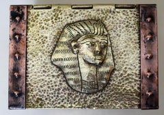 Handcrafted Brass and Copper Love Box with Pharaoh Design, 1920s