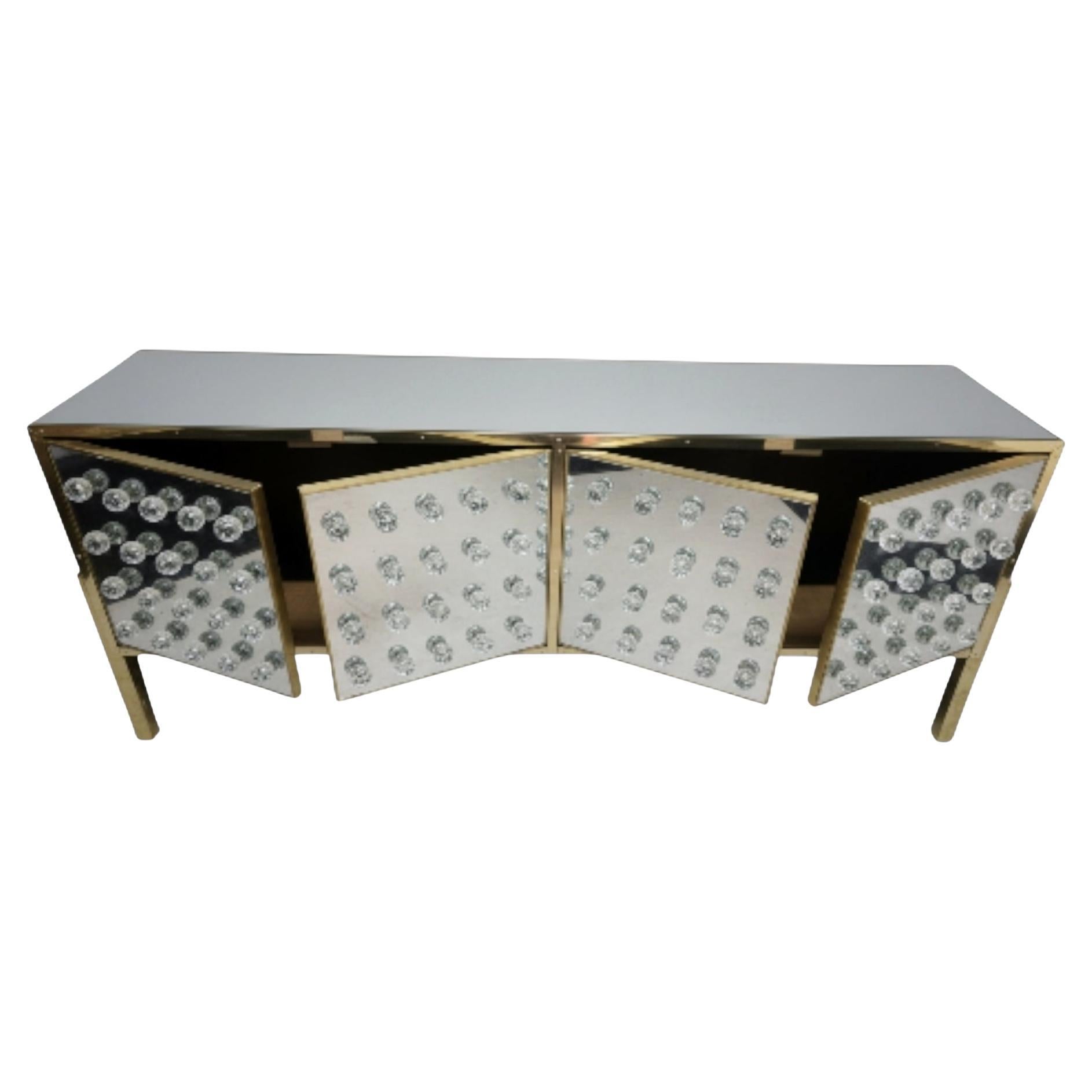 Handcrafted Brass and Mirror Sideboard with 120 Murano Spheres Justfurnituress