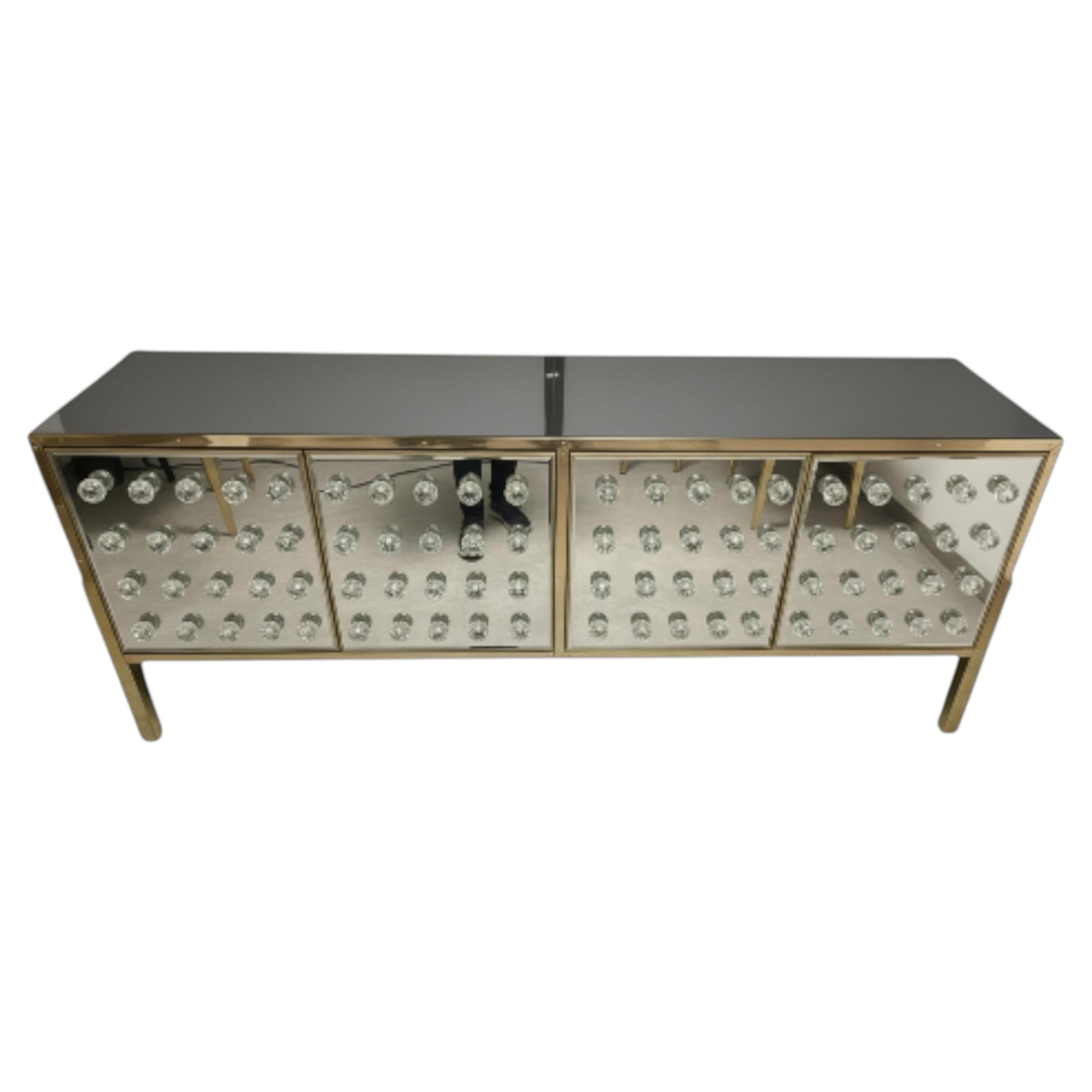 Handcrafted Italian Sideboard with Brass & Mirror, 120 Murano Spheres