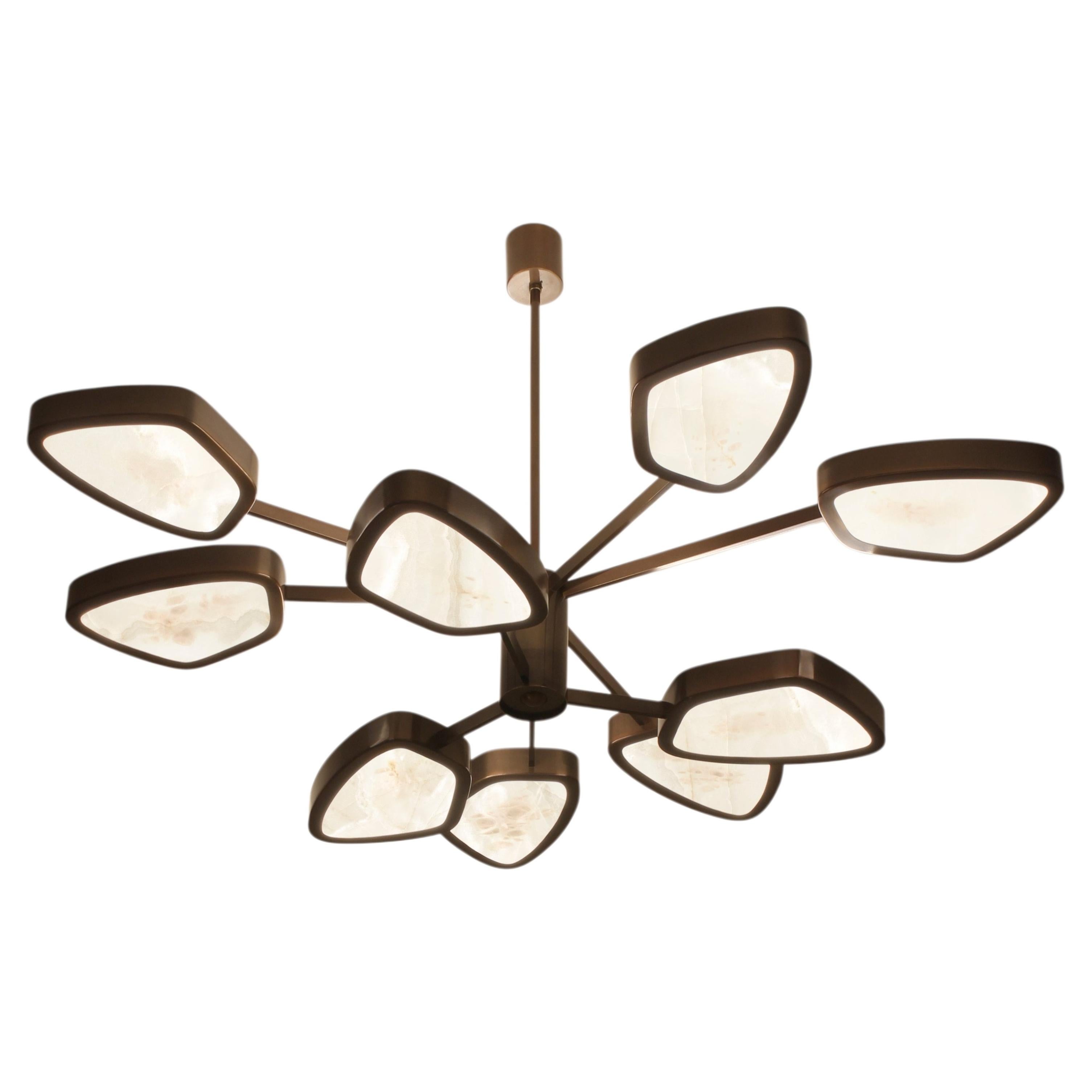 Handcrafted Brass Chandelier with Alabaster Shades