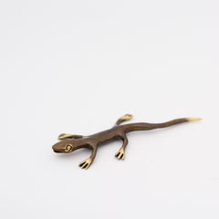 Handcrafted Brass Gecko Decorative Paperweight with Bronze Patina