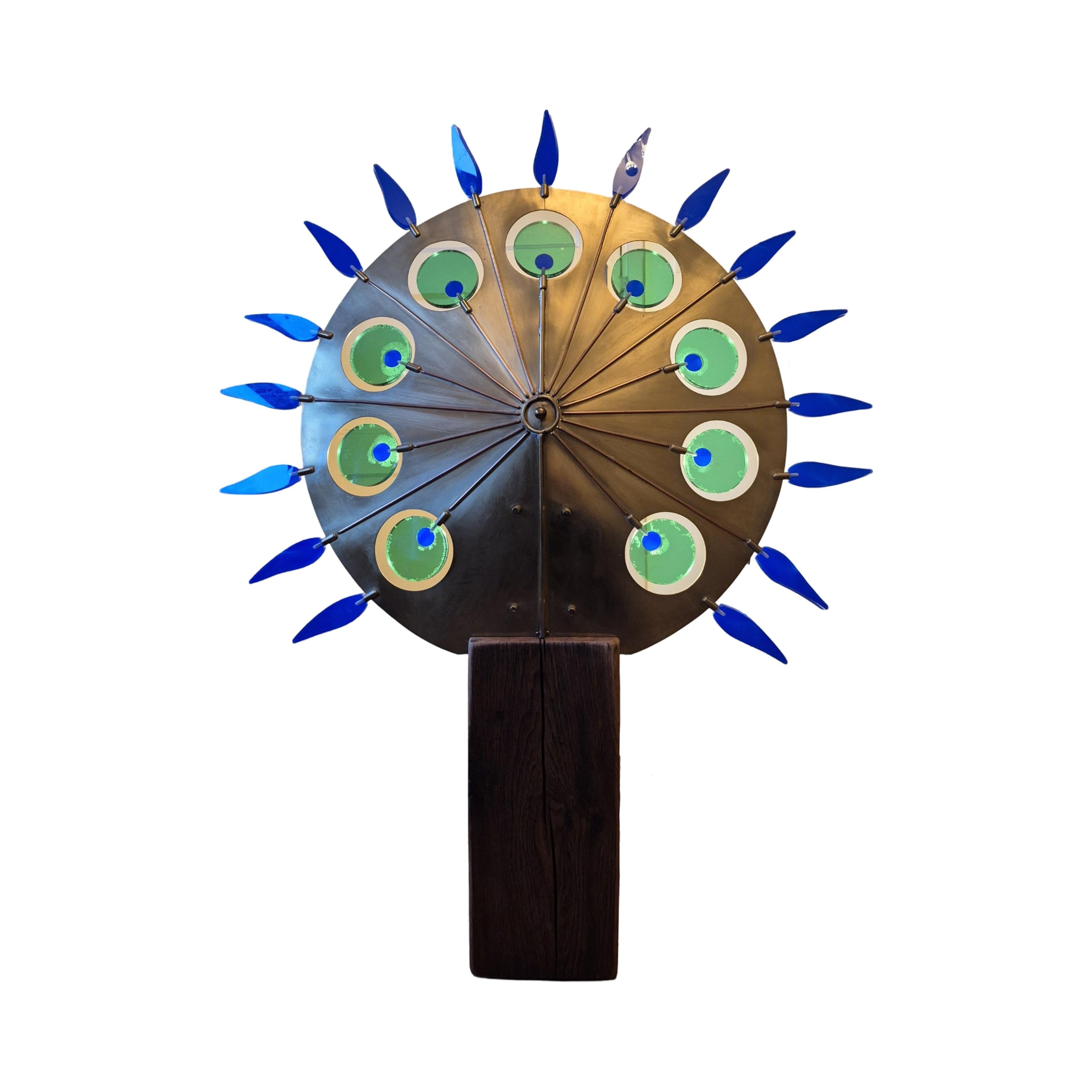 Lampada da terra in ottone, quercia e plexiglas realizzata a mano, Paesi Bassi, anni '70 In condizioni buone in vendita a ECHT, NL