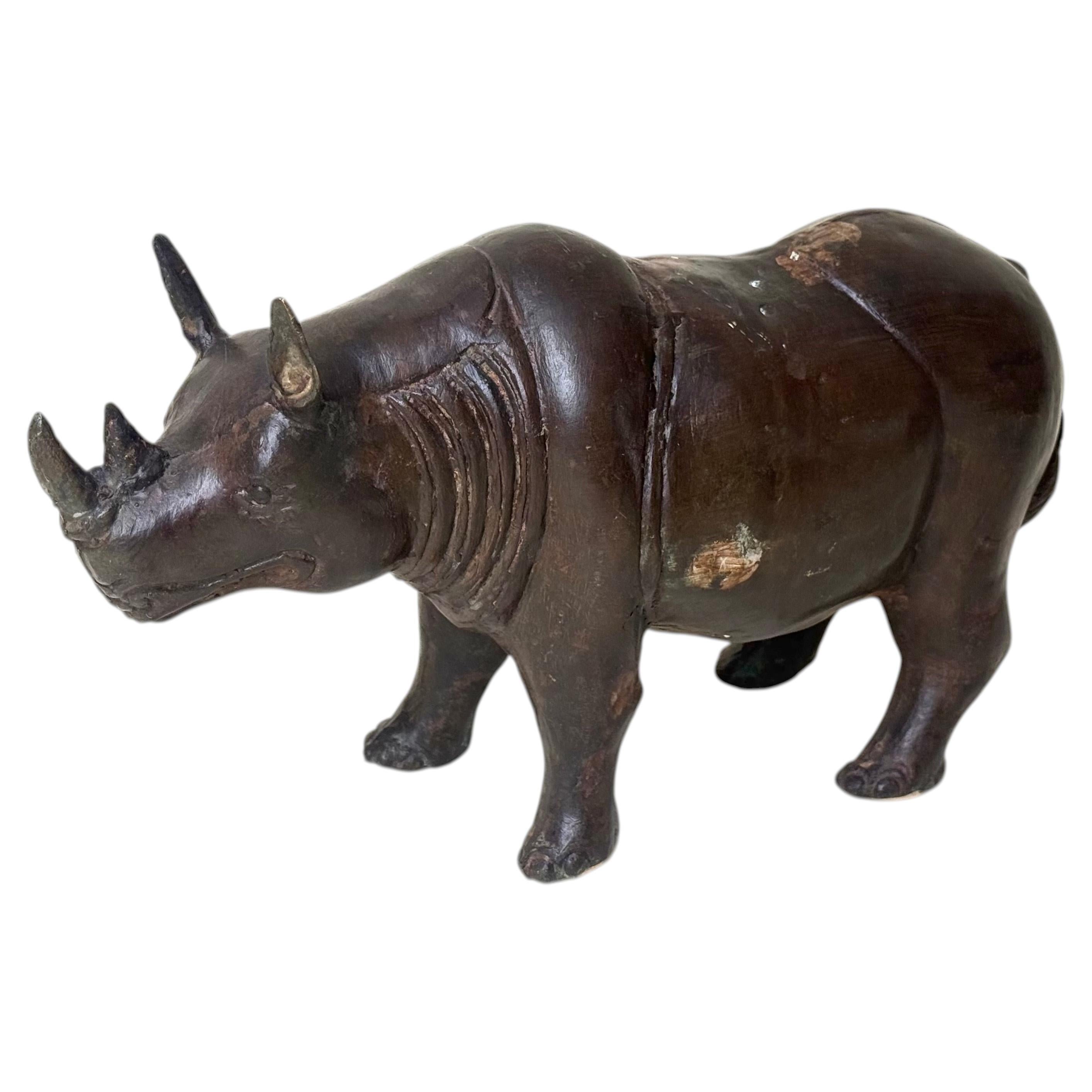 Handcrafted Bronze Rhinoceros Sculpture – African Wildlife Study