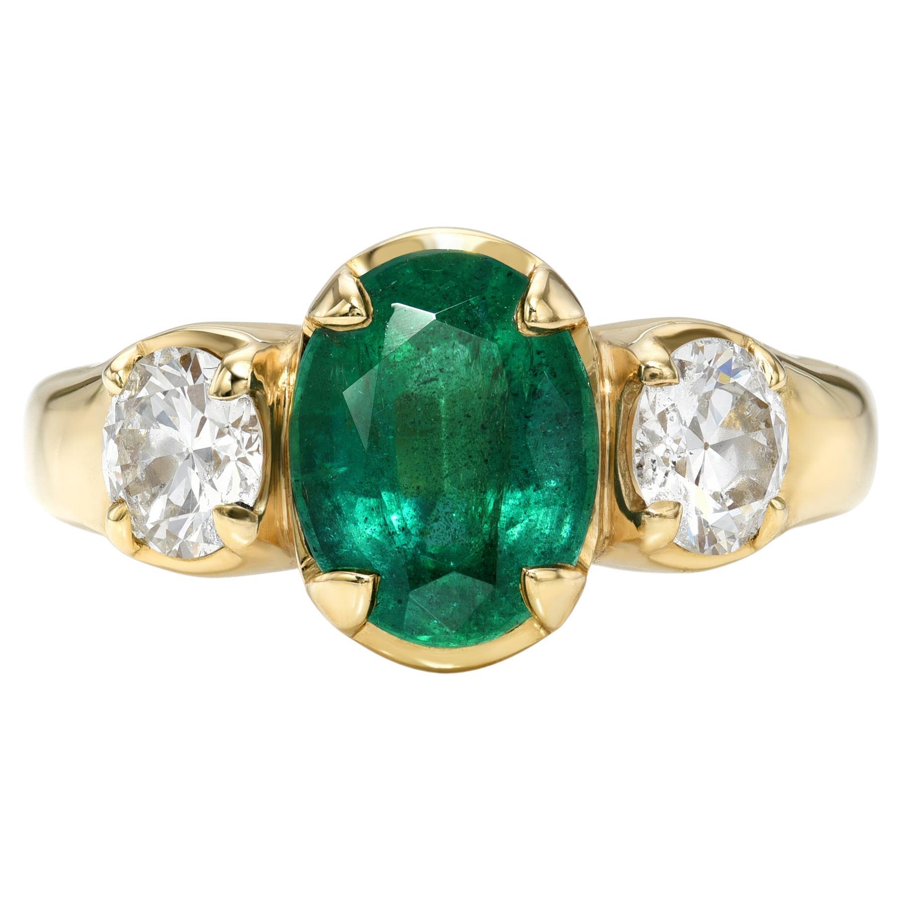 Handcrafted Brooklyn Cushion Cut Emerald Ring by Single Stone For Sale