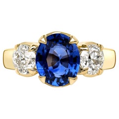 Handcrafted Brooklyn Oval Cut Blue Sapphire and Diamond Ring by Single Stone