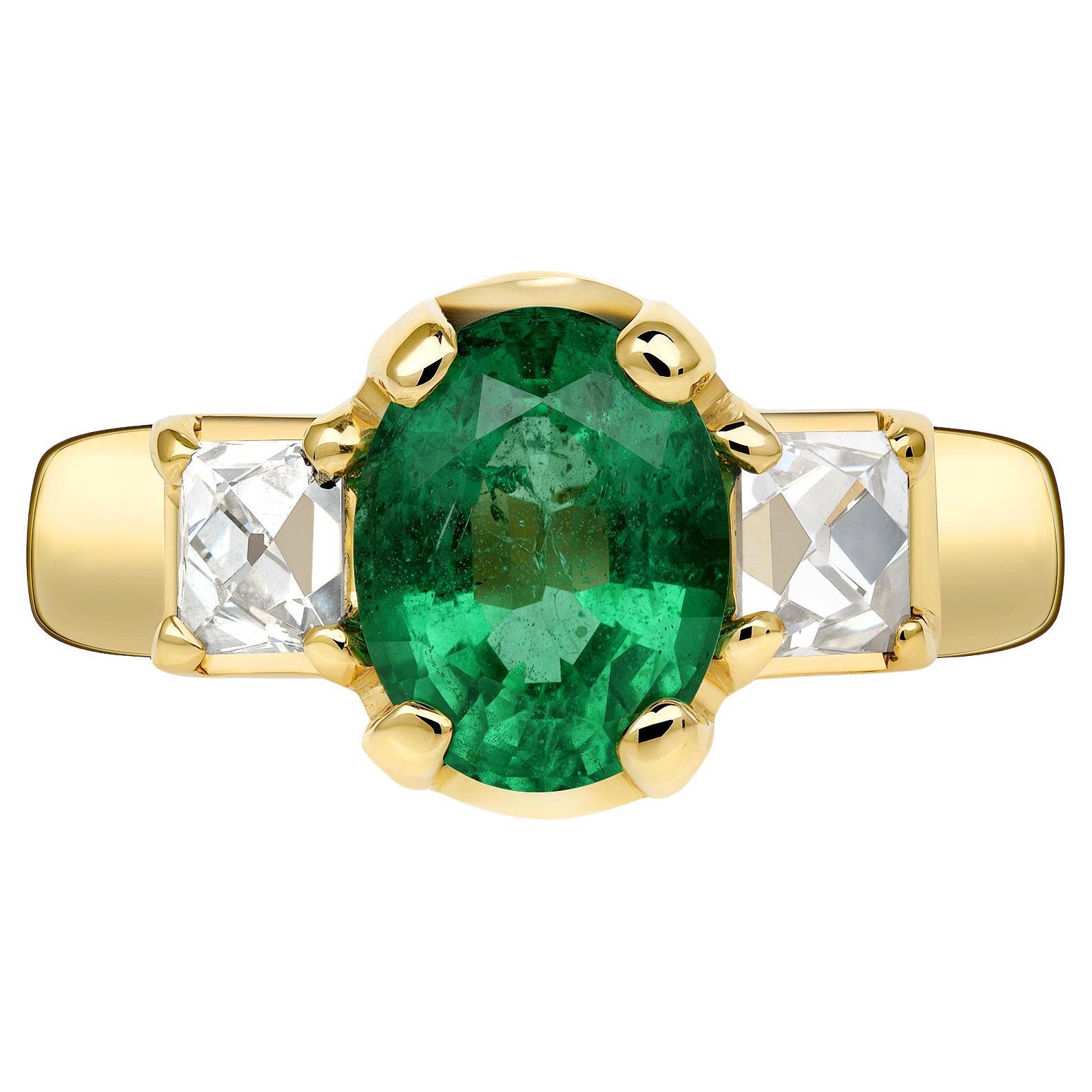 Handcrafted Brooklyn Oval Cut Green Emerald Ring by Single Stone