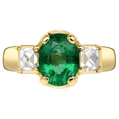 Handcrafted Brooklyn Oval Cut Green Emerald Ring by Single Stone