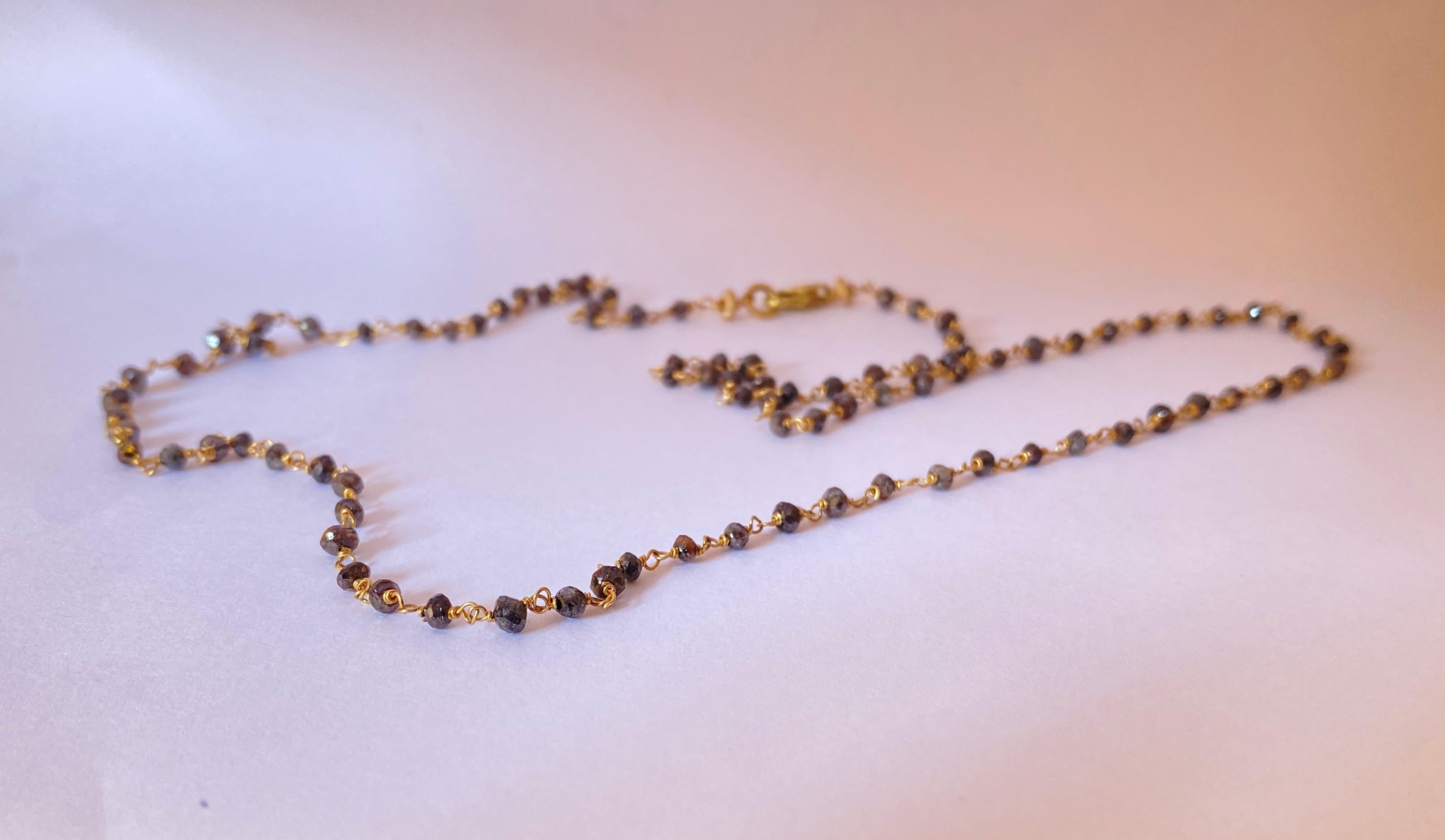 Handcrafted Brown Diamonds Beads Necklace 18k Gold, 18.4 Carats For Sale 9
