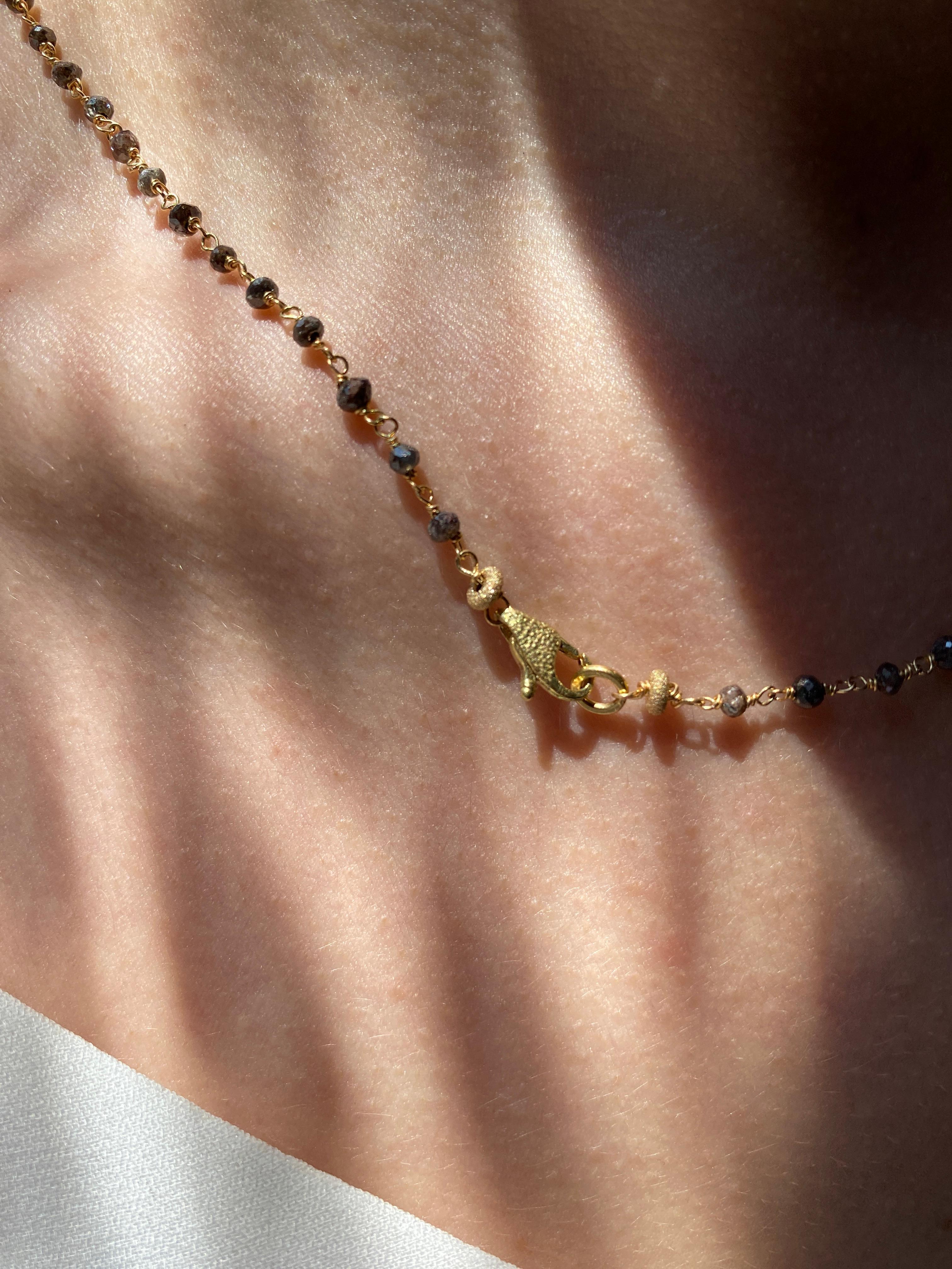 Handcrafted Brown Diamonds Beads Necklace 18k Gold, 18.4 Carats In New Condition For Sale In Rome, IT