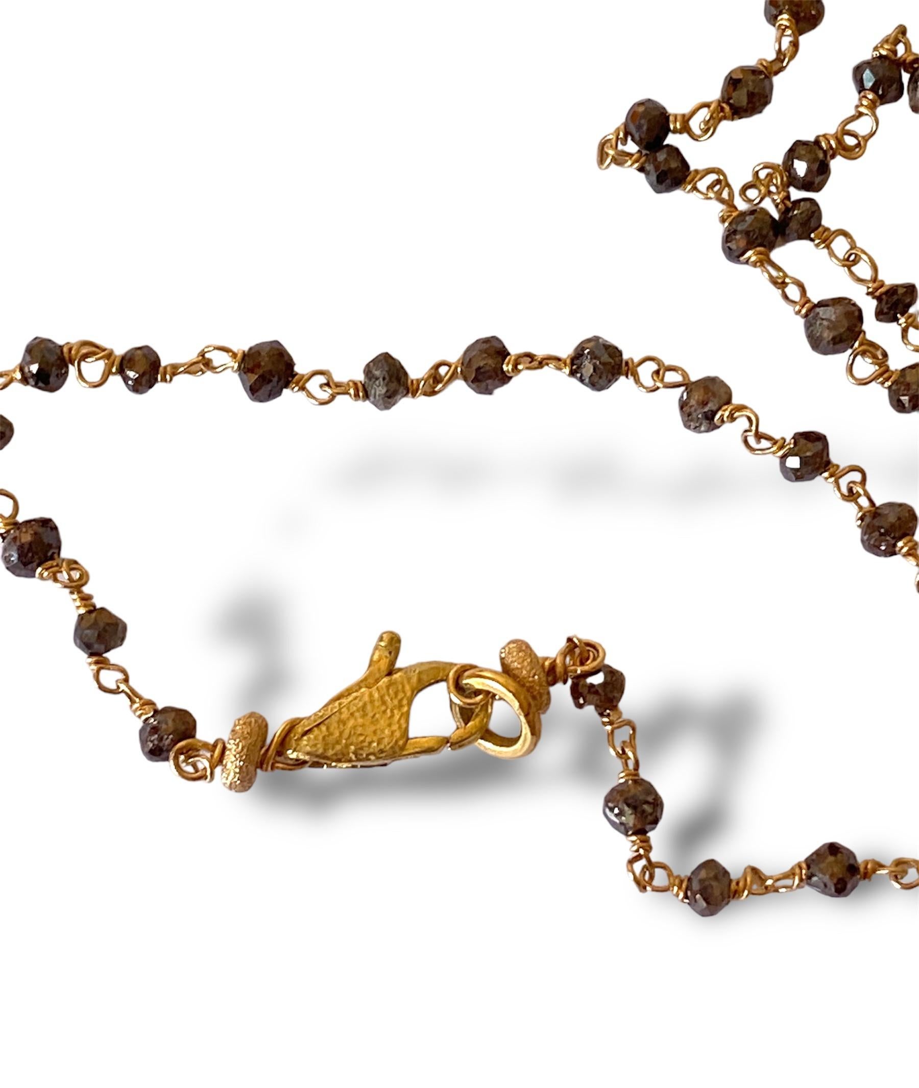 Handcrafted Brown Diamonds Beads Necklace 18k Gold, 18.4 Carats For Sale 7