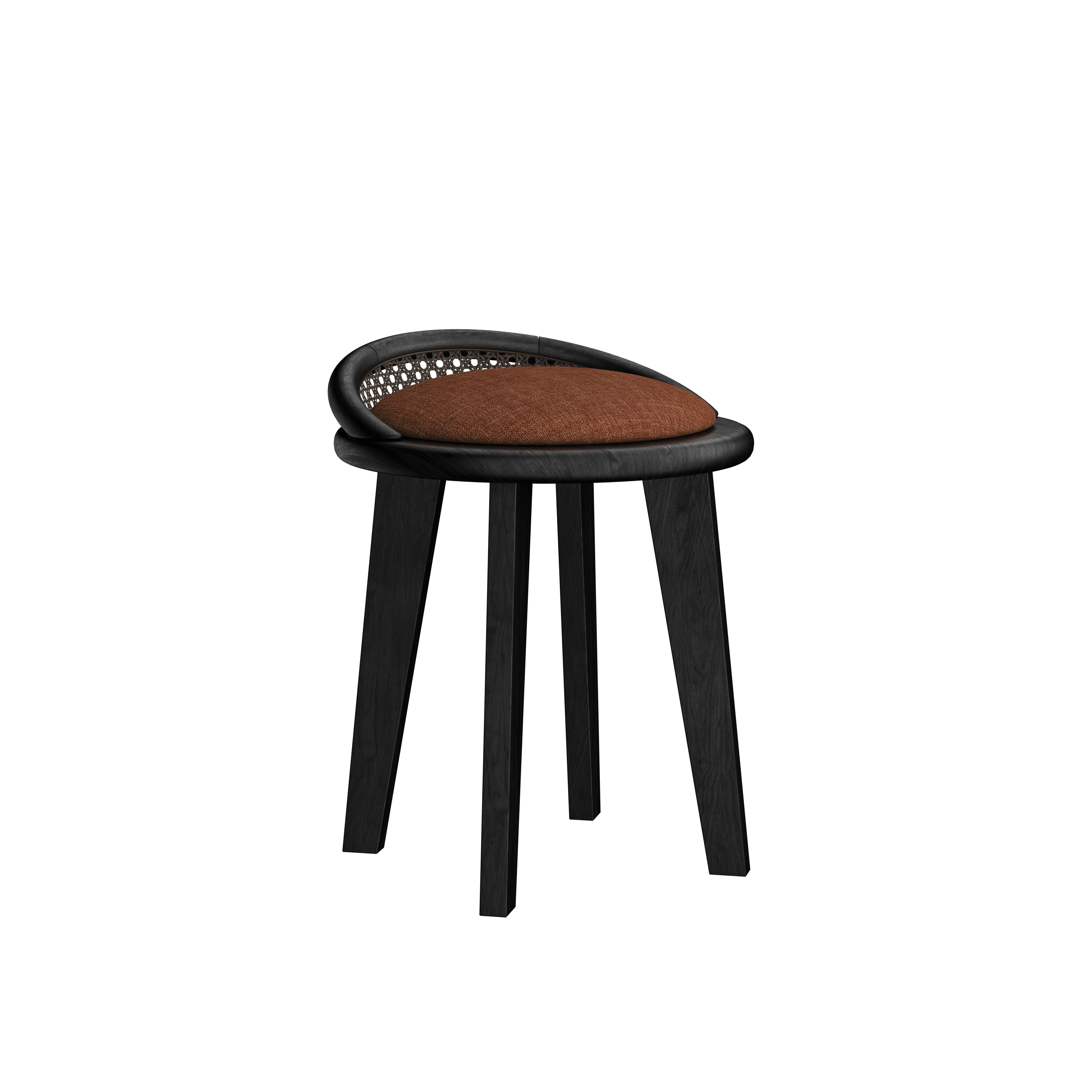 Tessuto Sgabello da pranzo Brummell in rattan e legno di noce Made in Portugal by Wood Tailors in vendita