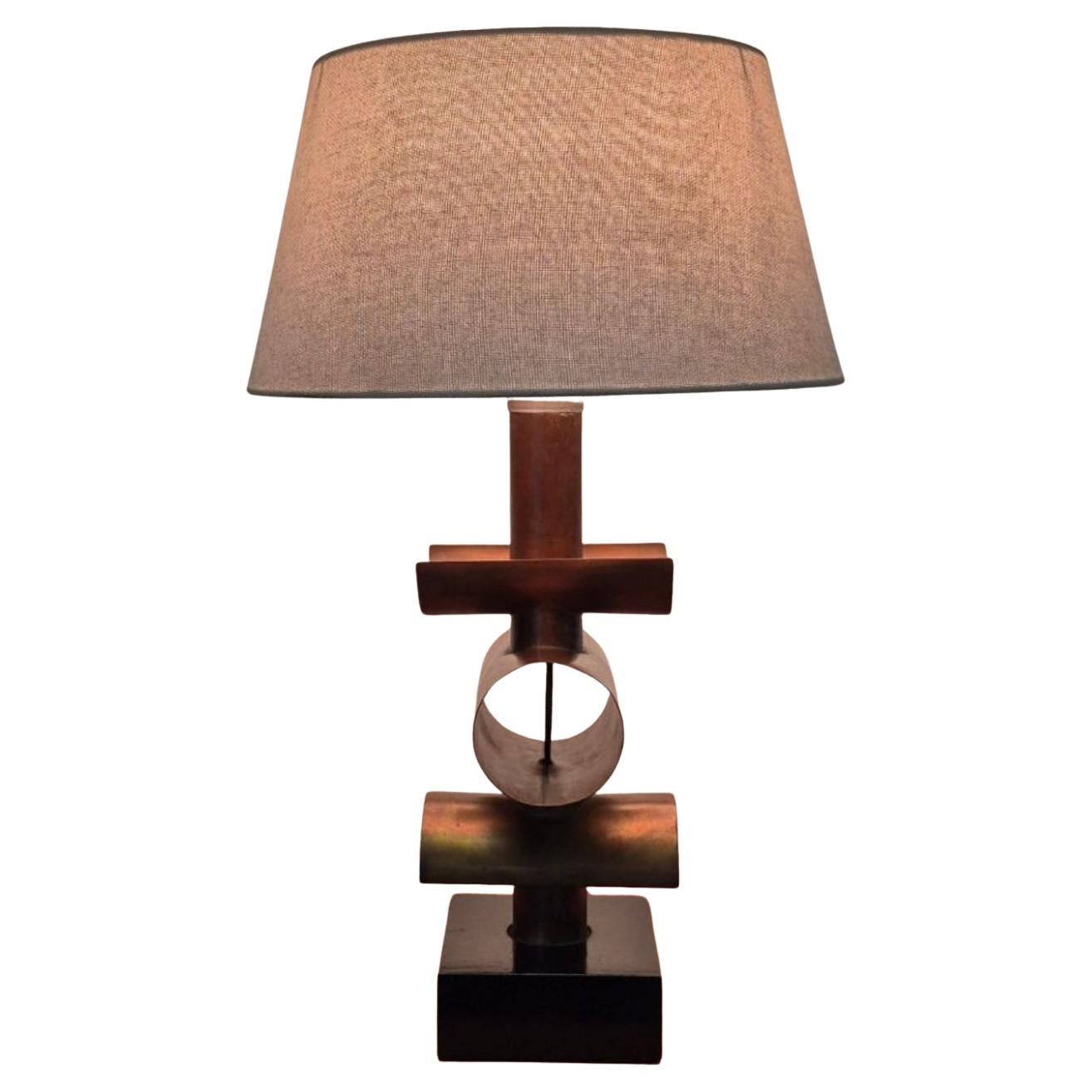 Handcrafted brutalist copper table lamp, Netherlands 1960s