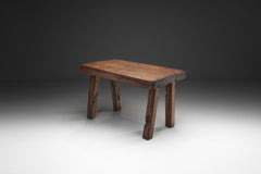 Handcrafted Brutalist Solid Oak Side Table, the Netherlands 1970s