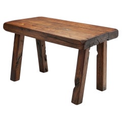 Handcrafted Brutalist Solid Oak Side Table, the Netherlands 1970s