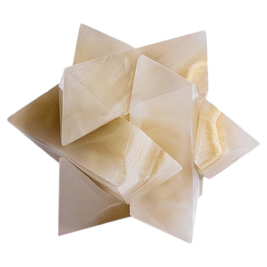 Handcrafted Burr Star  3D Gemstone Puzzle  White Onyx For Sale