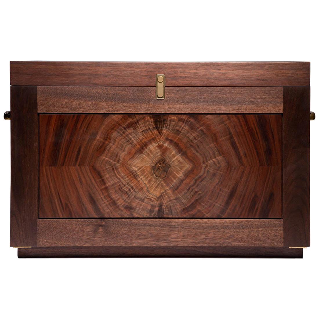 Handcrafted Campaign Chest Field Bar in Walnut and Brass by Alabama Sawyer