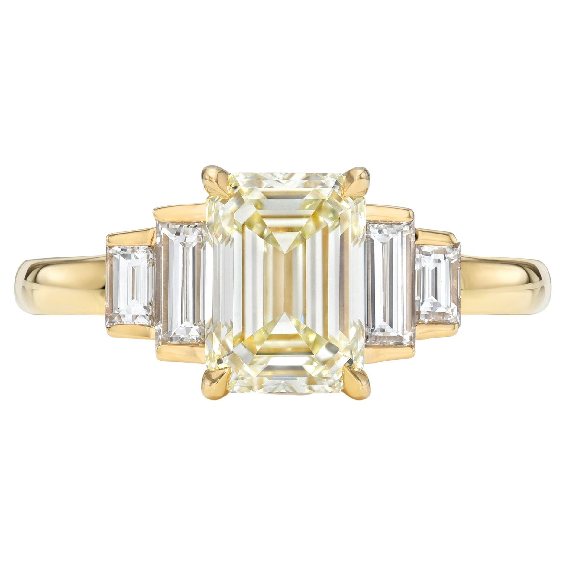 Handcrafted Caroline Emerald Cut Diamond Ring by Single Stone For Sale