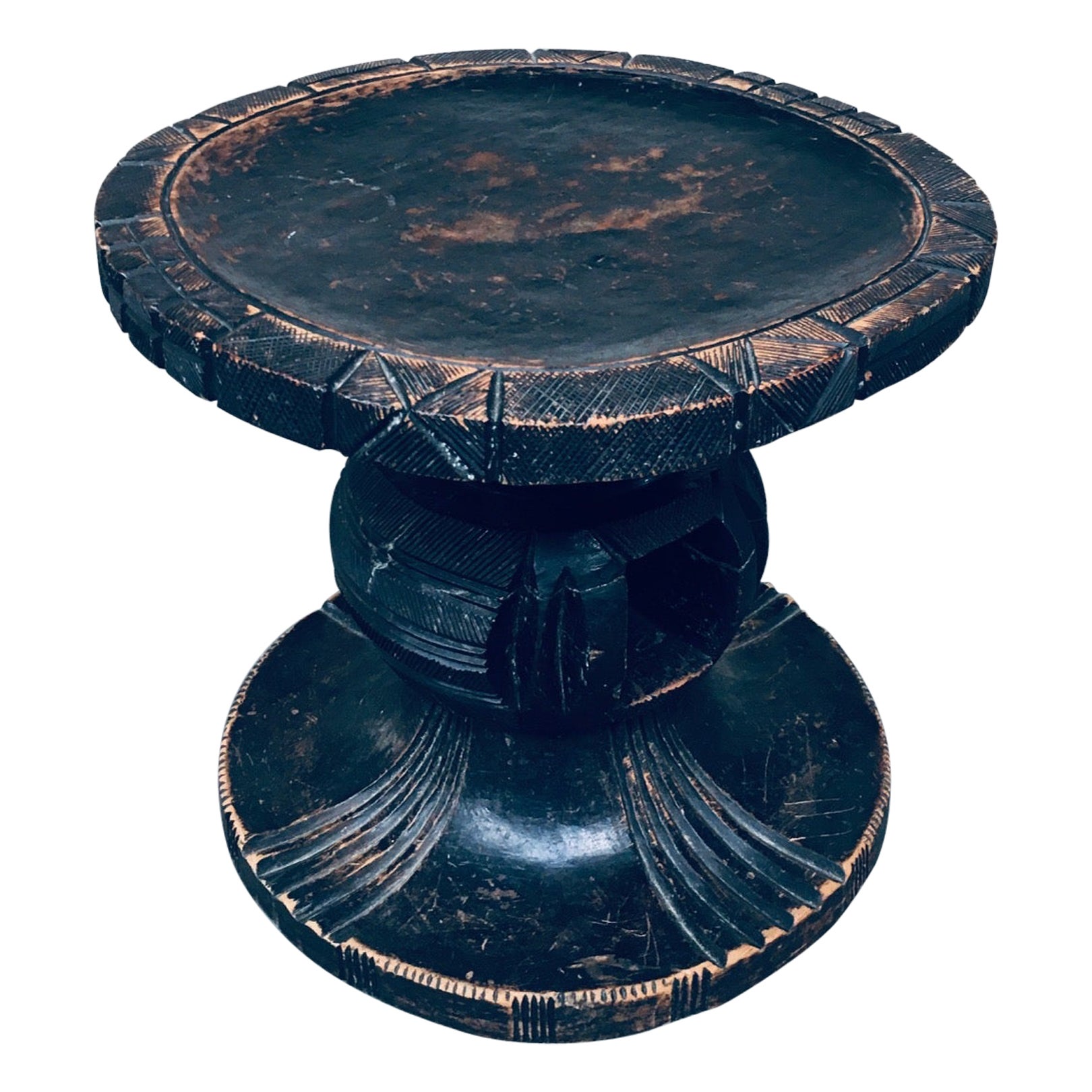 Handcrafted Carved Stained Wood low Stool, Africa 1950's