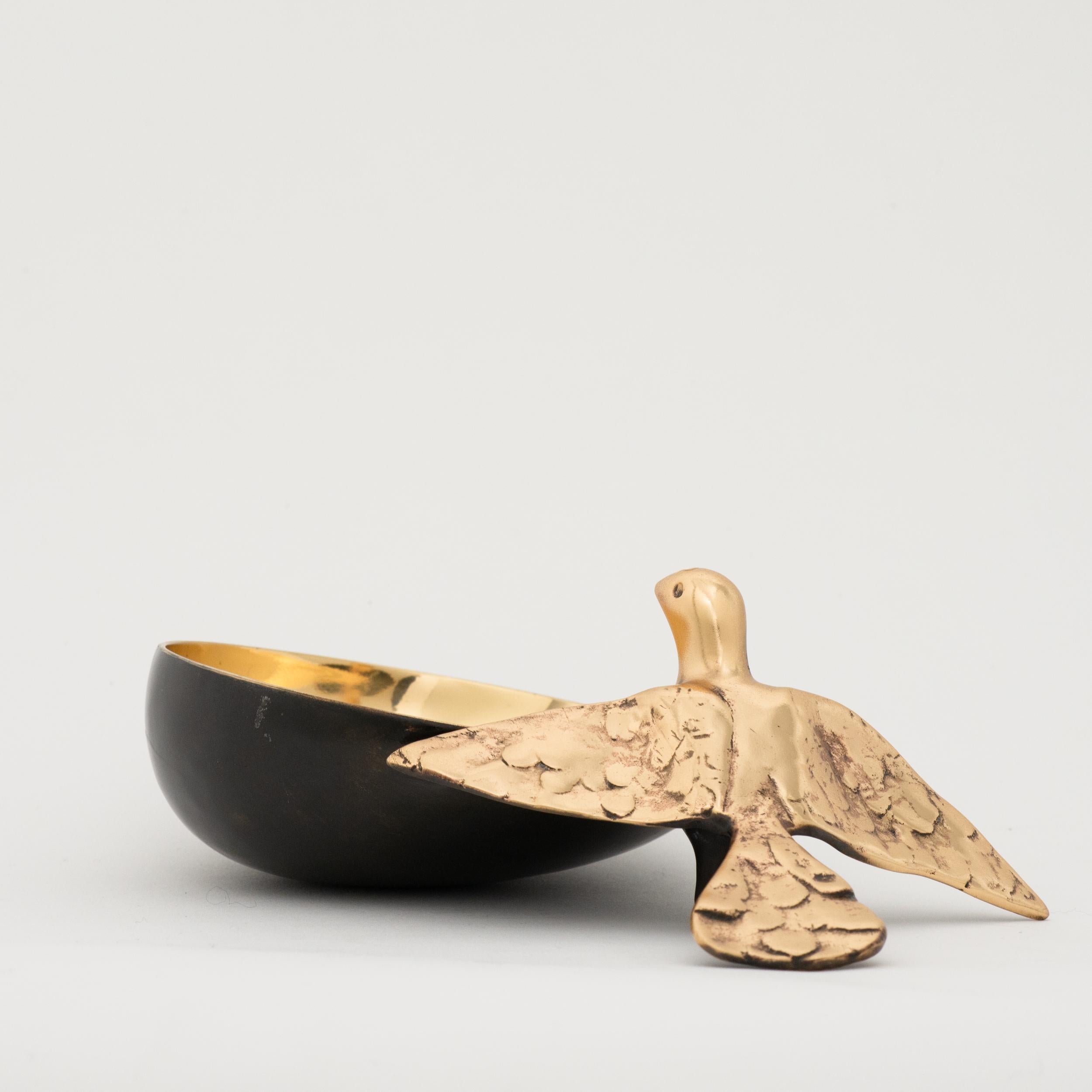 Contemporary Handmade Cast Bronze Decorative Bowl with Bird
