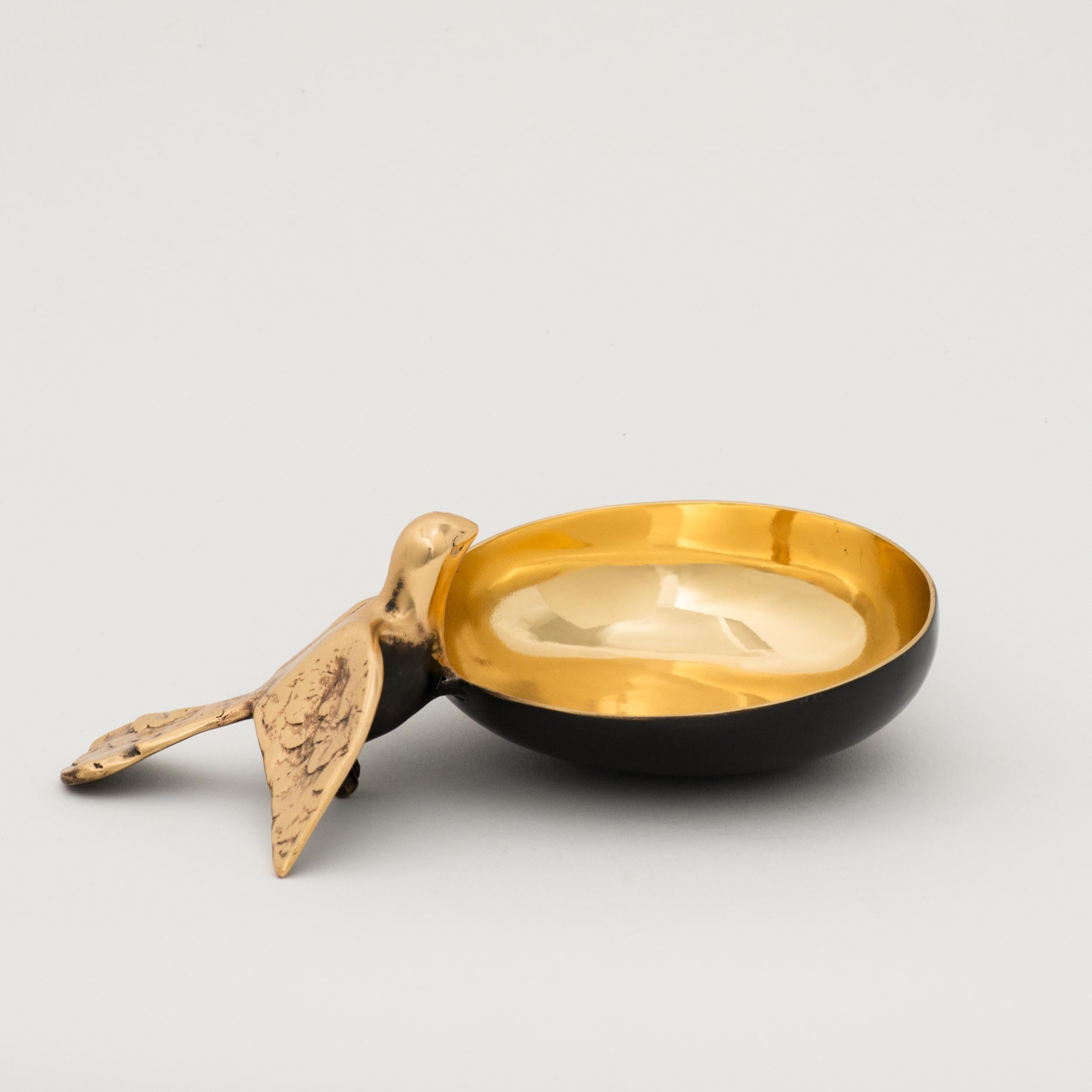 Handmade Cast Bronze Decorative Bowl with Bird 2